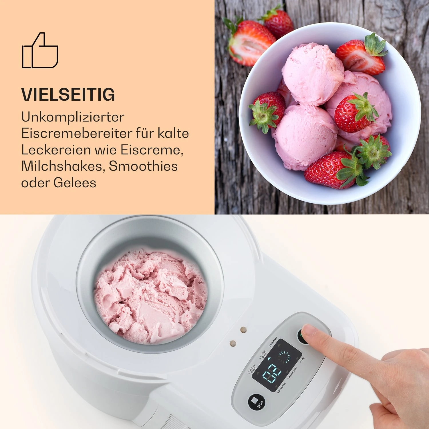 Schneeflöckchen Eiscremebereiter Thermoelektrisch 700ml Leise Weiß – Bild 4