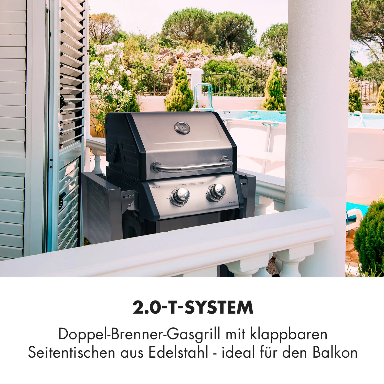 Lucifer 2.0-T Gasgrill 2 X 3,5 KW Brenner 45x44cm Grill Edelstahl – Bild 2