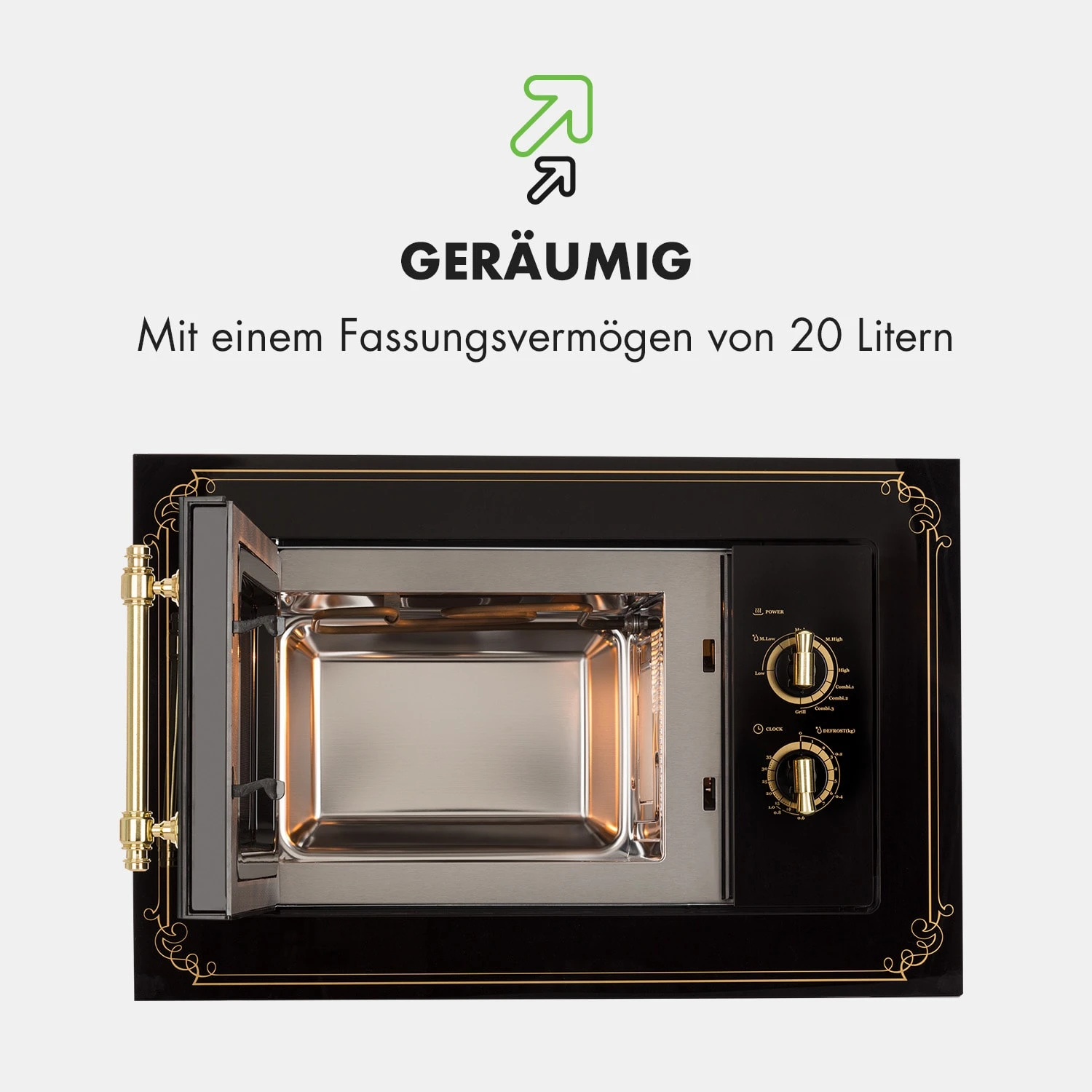 Victoria 20 Einbau-Mikrowelle, 20 L, 800 W, Grill: 1000 W, Schwarz – Bild 7