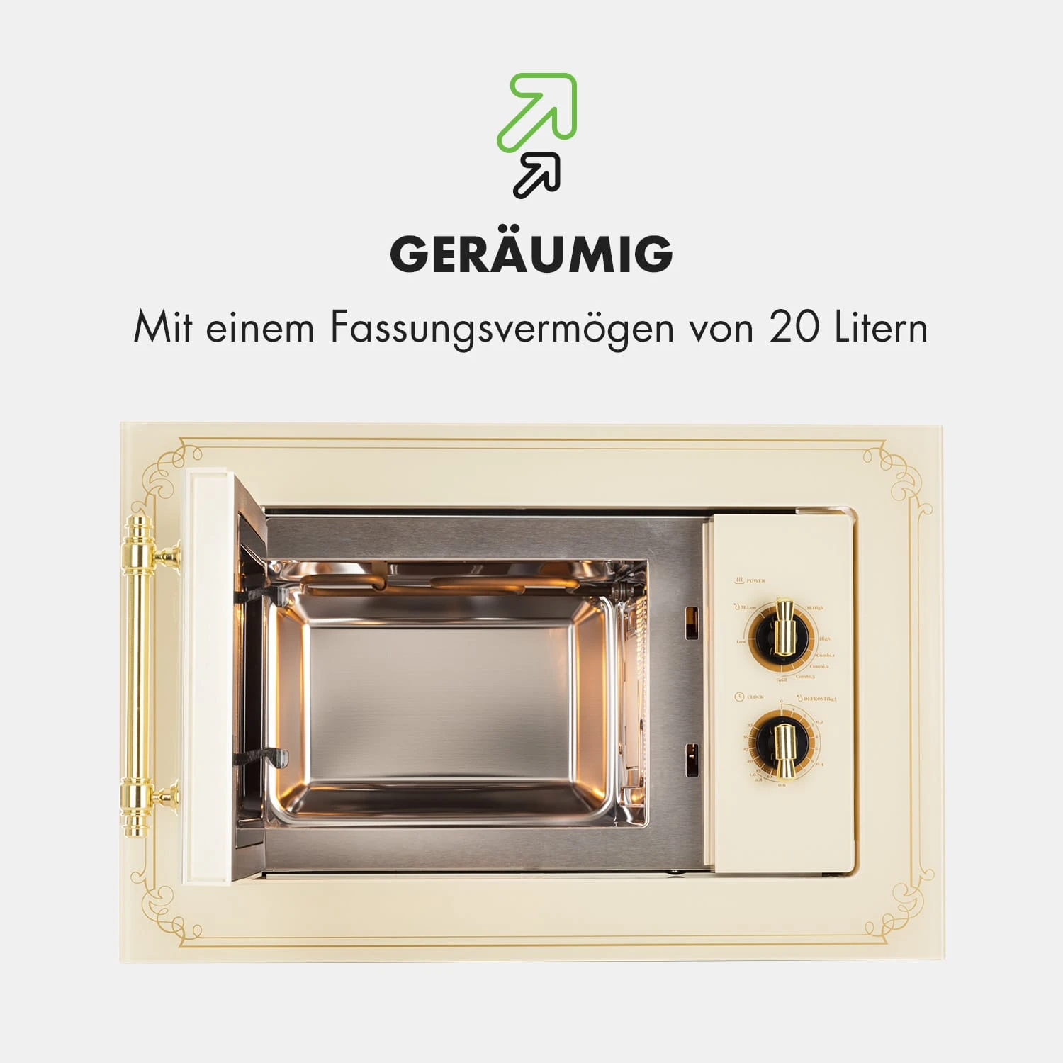Victoria 20 Einbau-Mikrowelle, 20 L, 800 W, Grill: 1000 W, Elfenbein – Bild 7