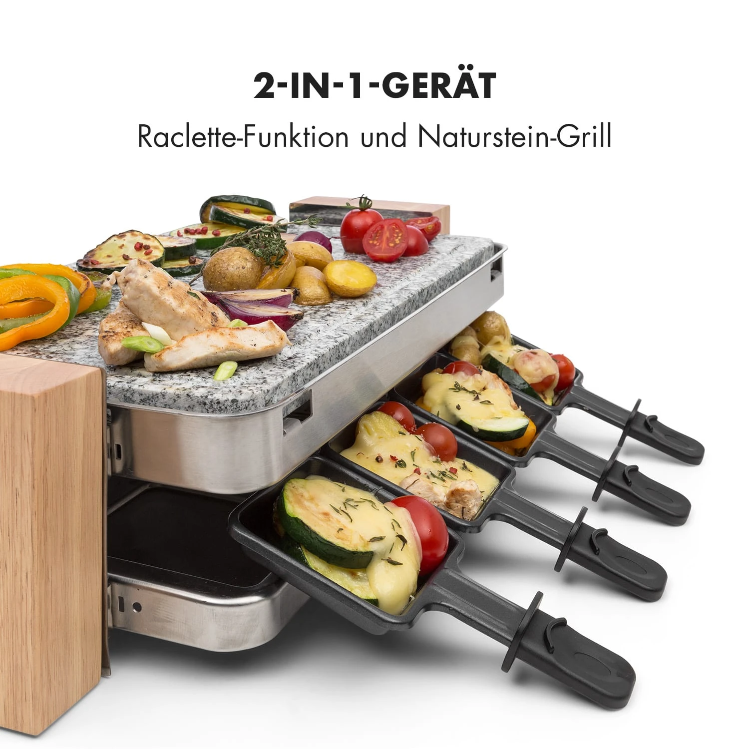 Prime-Rib Raclettegrill 8 Pers. 1500 W Natursteinplatte Edelstahl Holz – Bild 4