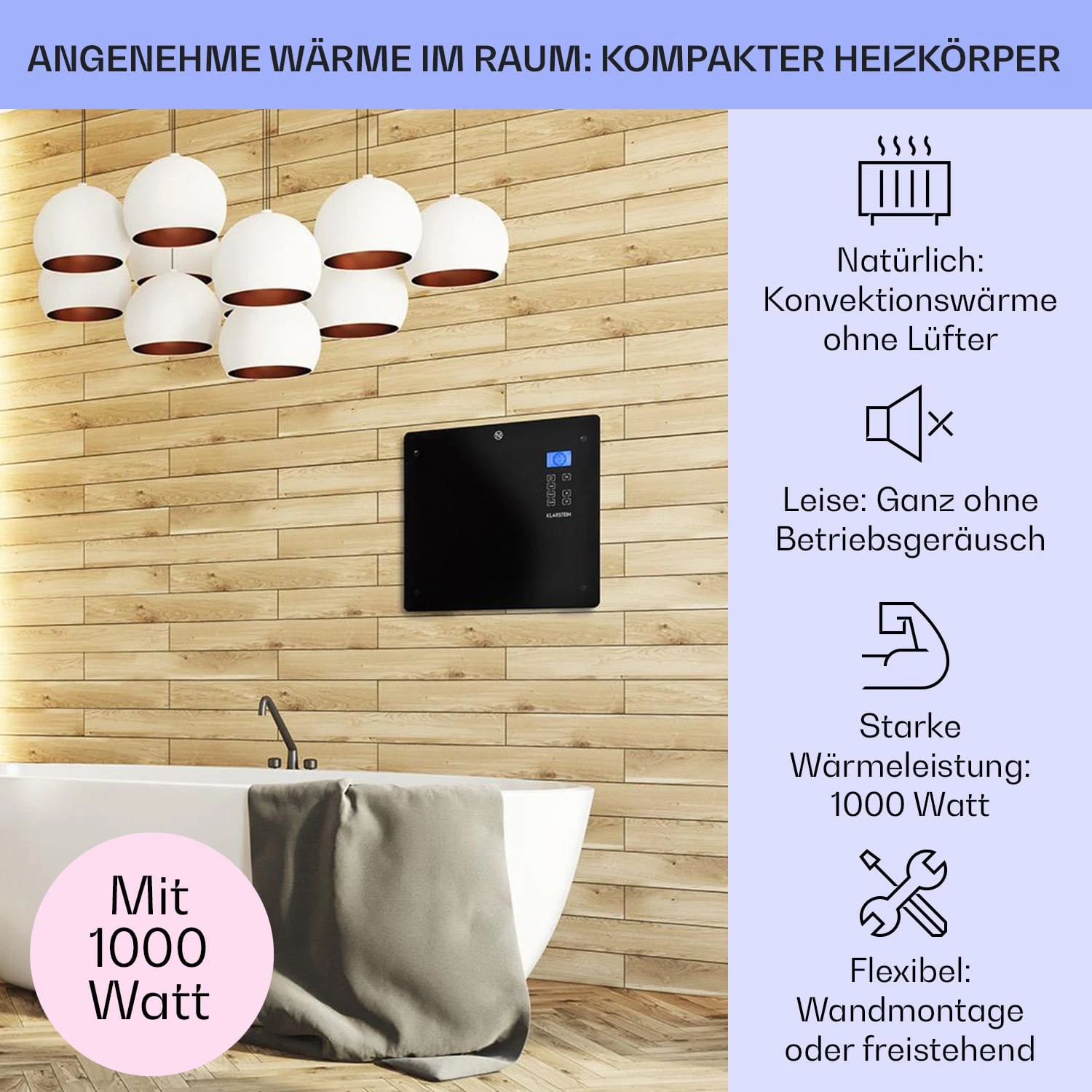 Norderney Konvektions-Heizgerät Thermostat Timer 1000W 20m² – Bild 2