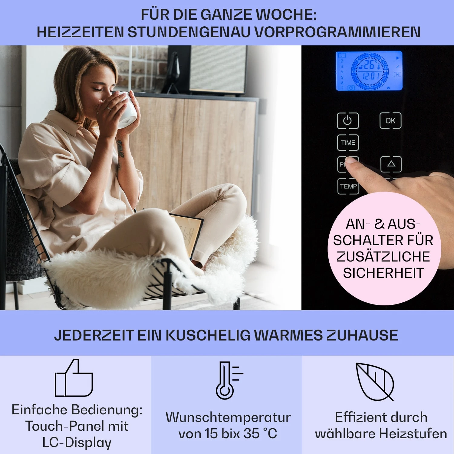 Norderney Konvektions-Heizgerät Thermostat Timer 1000W 20m² – Bild 3