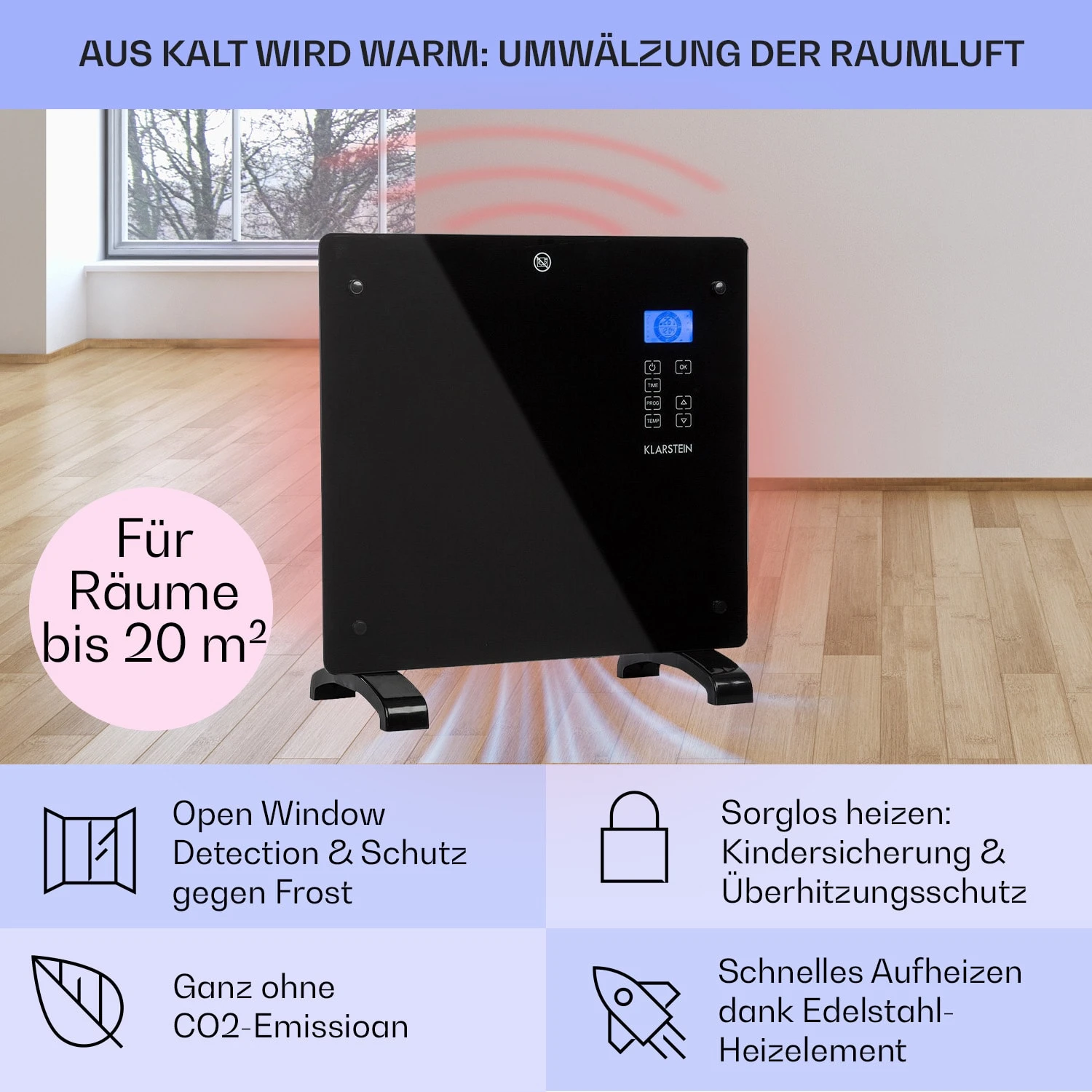 Norderney Konvektions-Heizgerät Thermostat Timer 1000W 20m² – Bild 4