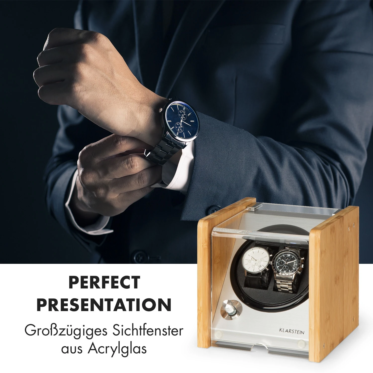 Hanoi 2 Uhrenbeweger, 2 Uhren, 3 Geschwindigkeiten, 4 Modi, Bambus – Bild 2