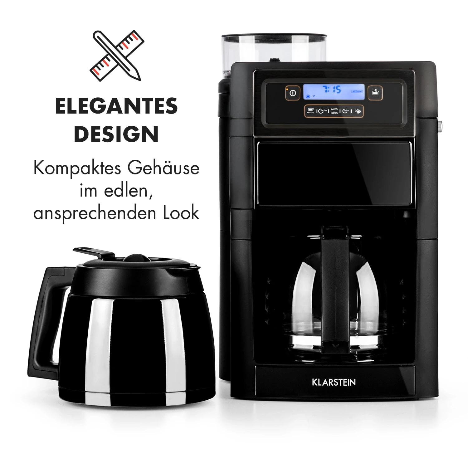 Aromatica II Set Kaffeemaschine, Mahlwerk, 1,25 L, Schwarz – Bild 3