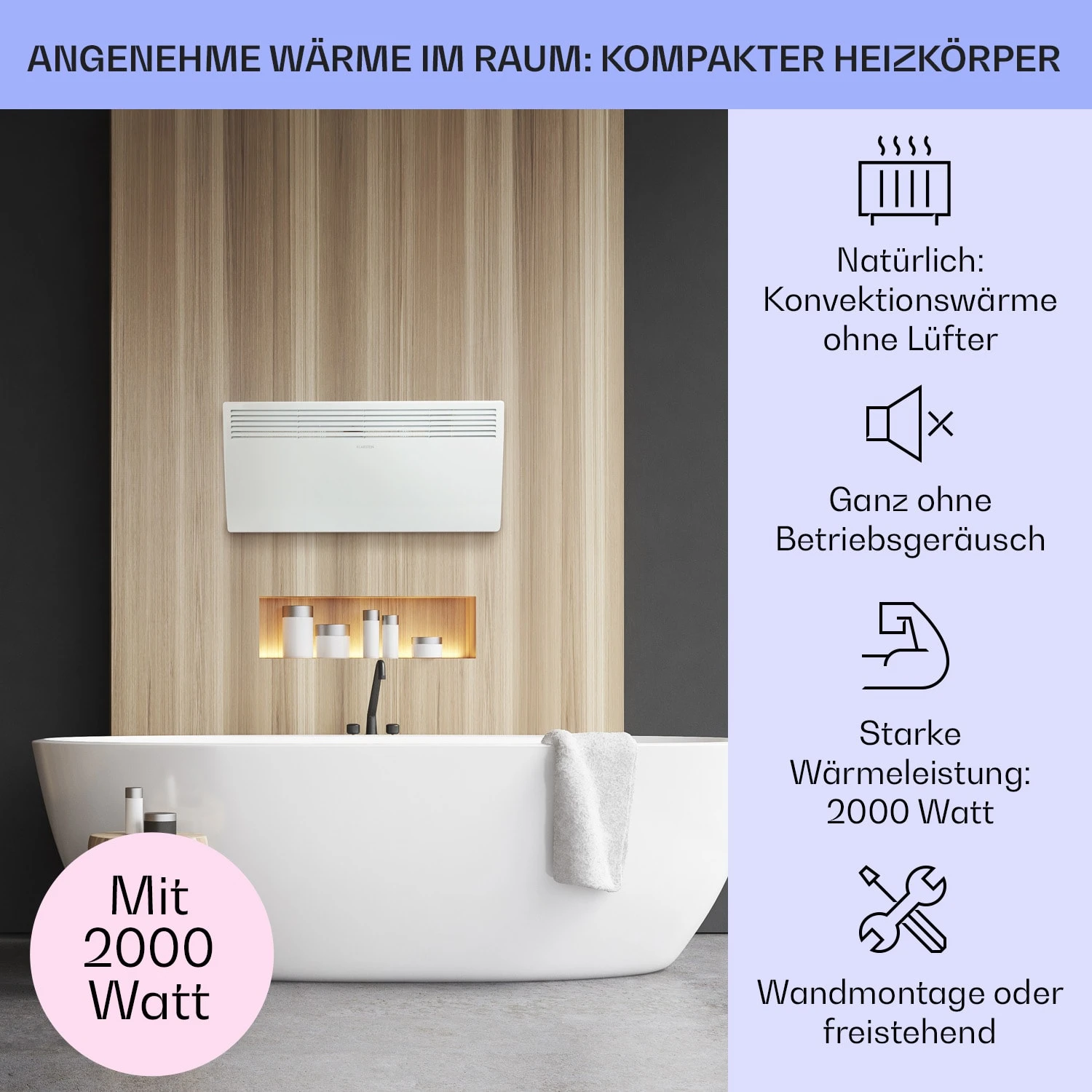 Hot Spot Slimcurve Heizgerät 80x40cm 40m² 2000W 5-40°C LED IP24 Weiß – Bild 2