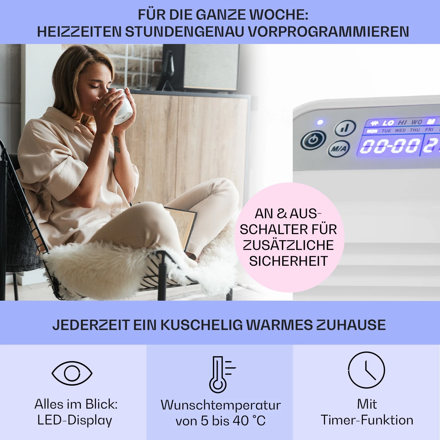 Hot Spot Slimcurve Heizgerät 80x40cm 40m² 2000W 5-40°C LED IP24 Weiß – Bild 3