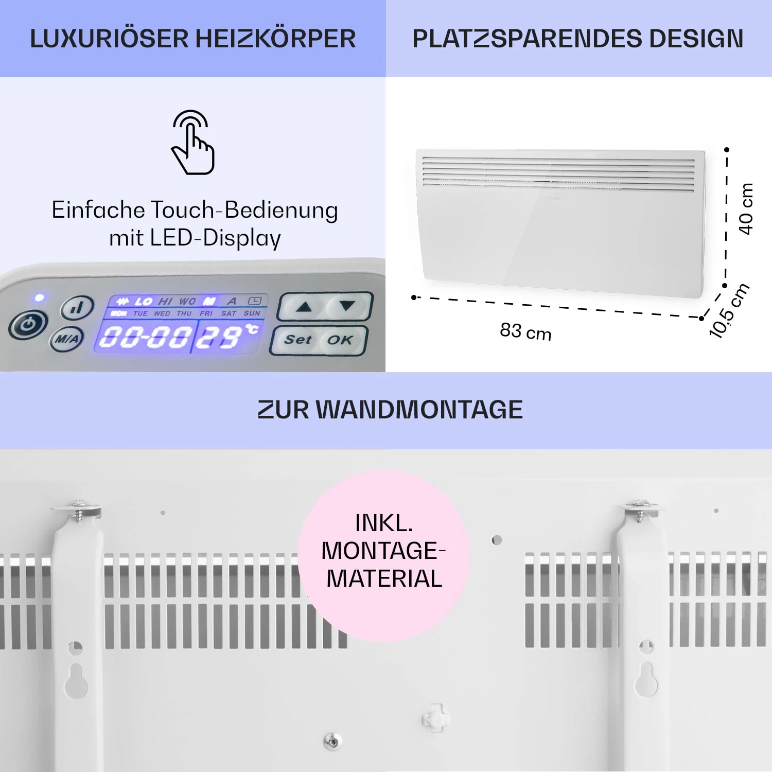 Hot Spot Slimcurve Heizgerät 80x40cm 40m² 2000W 5-40°C LED IP24 Weiß – Bild 6