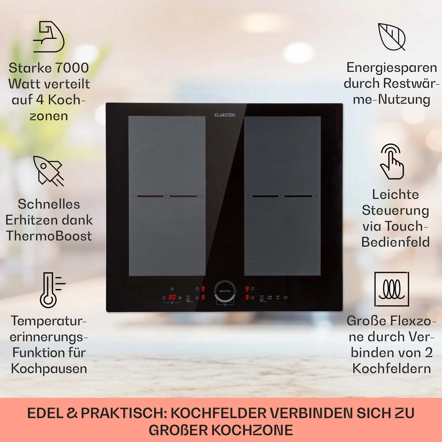 Delicatessa 60 Einbaukochfeld Induktion 4 Zonen 7000W Glaskeramik – Bild 2