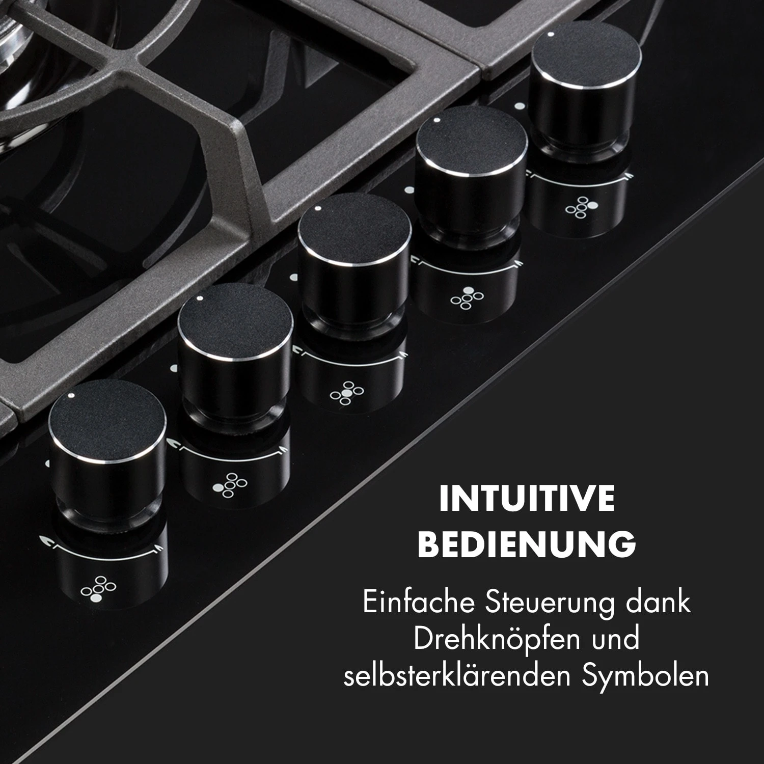 Ignito 5 Zonen Gaskochfeld 5-flammig Sabaf-Brenner Glaskeramik Schwarz – Bild 4