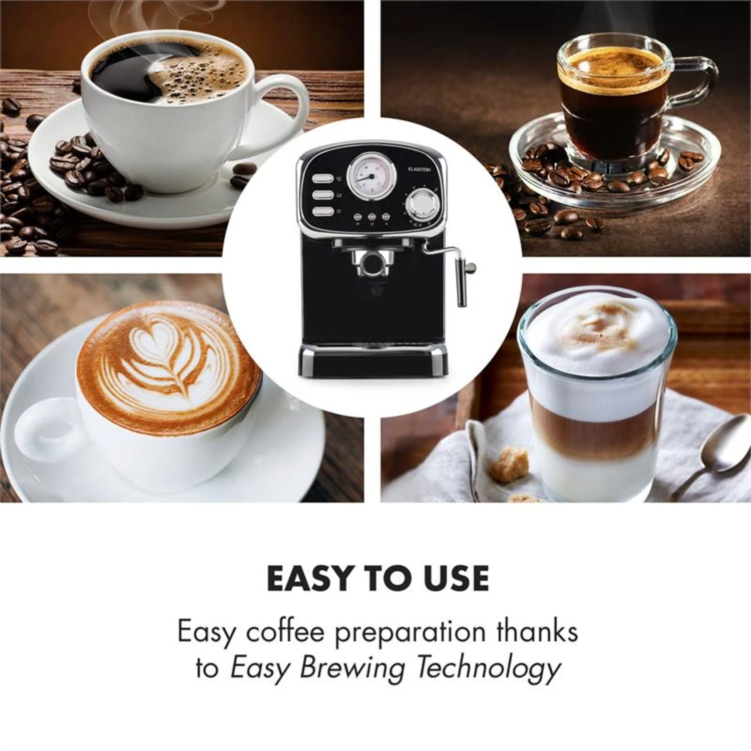 Espressionata Gusto Espressomaschine 1100W 15 Bar Druck Schwarz – Bild 4