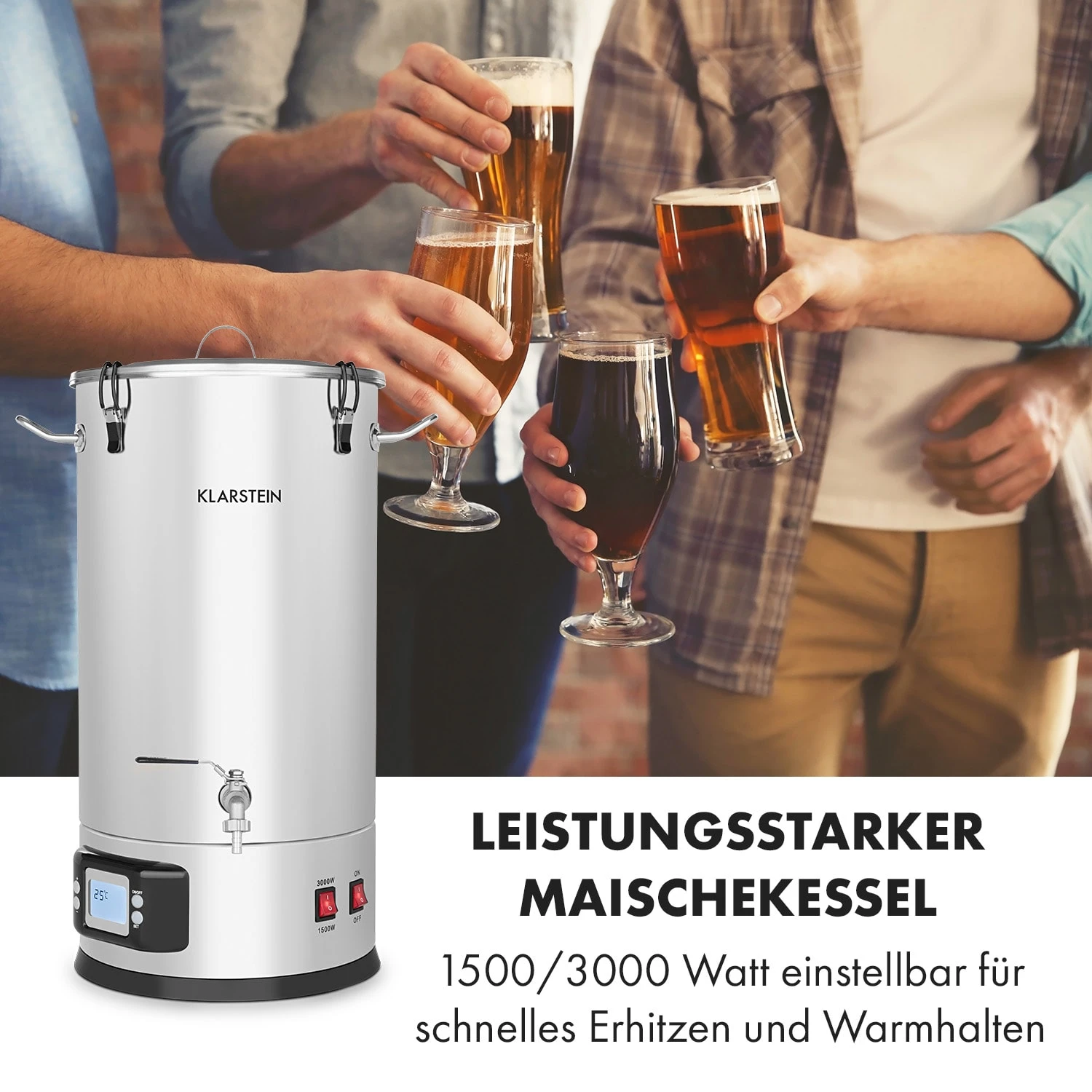 Maischfest Maischekessel 5 Teile 1500/3000W 30l LCD Edelstahl – Bild 2