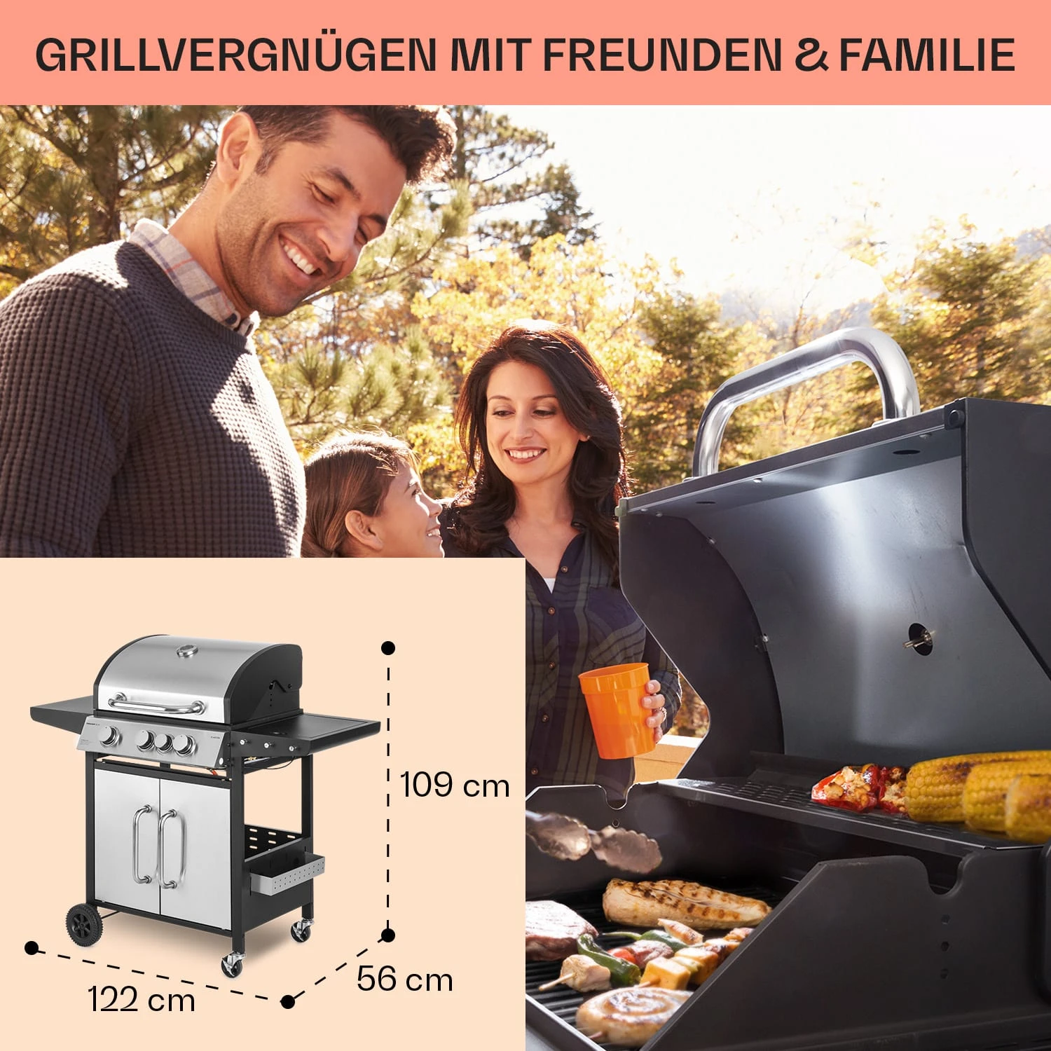 Tomahawk 3.1 S Gasgrill 3x3,6kW Brenner+2,7 KW 60x45cm Grill Edelstahl – Bild 6