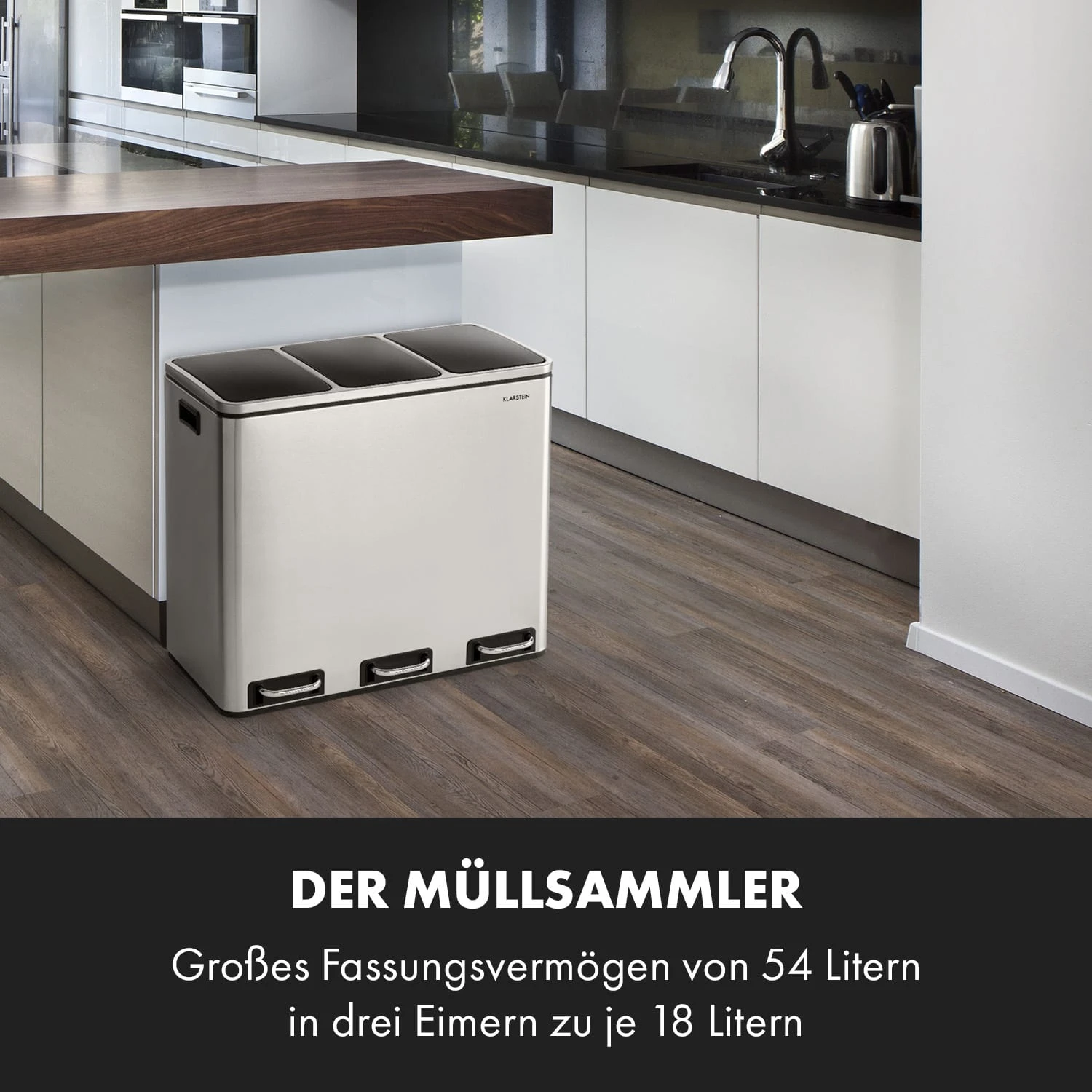 Grandmaster Trash Treteimer 54l / 3x18L Geräuschlos PP Edelstahl – Bild 2