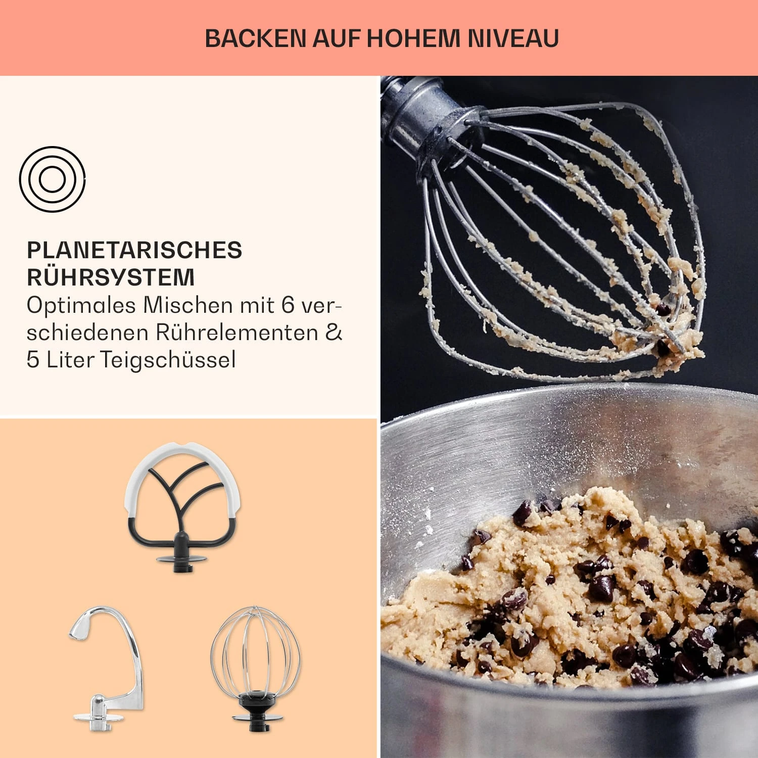 Bella Elegance Küchenmaschine 2000 W 2,7 PS 5,2 Ltr Edelstahl BPA-frei – Bild 6