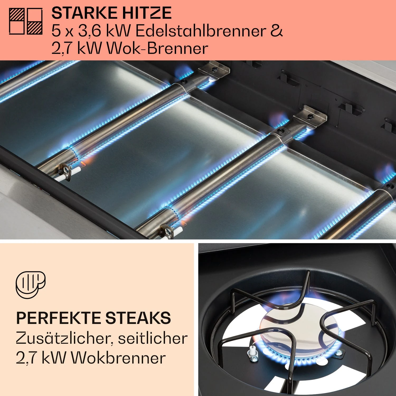 Tomahawk Gasgrill 5x3,6 KW + 2,7 KW Brenner 80x43,5 Cm Grill Edelstahl – Bild 3