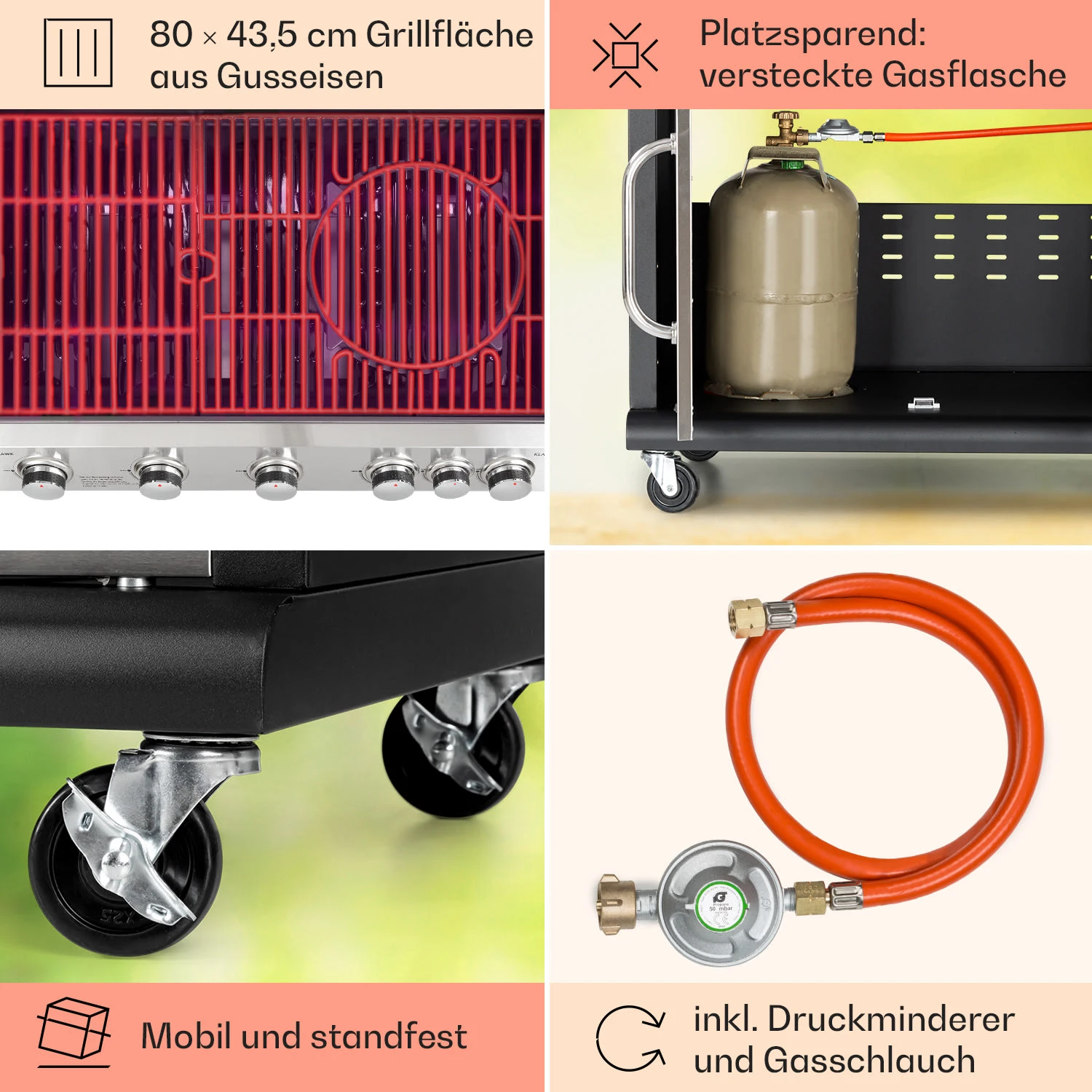 Tomahawk Gasgrill 5x3,6 KW + 2,7 KW Brenner 80x43,5 Cm Grill Edelstahl – Bild 5