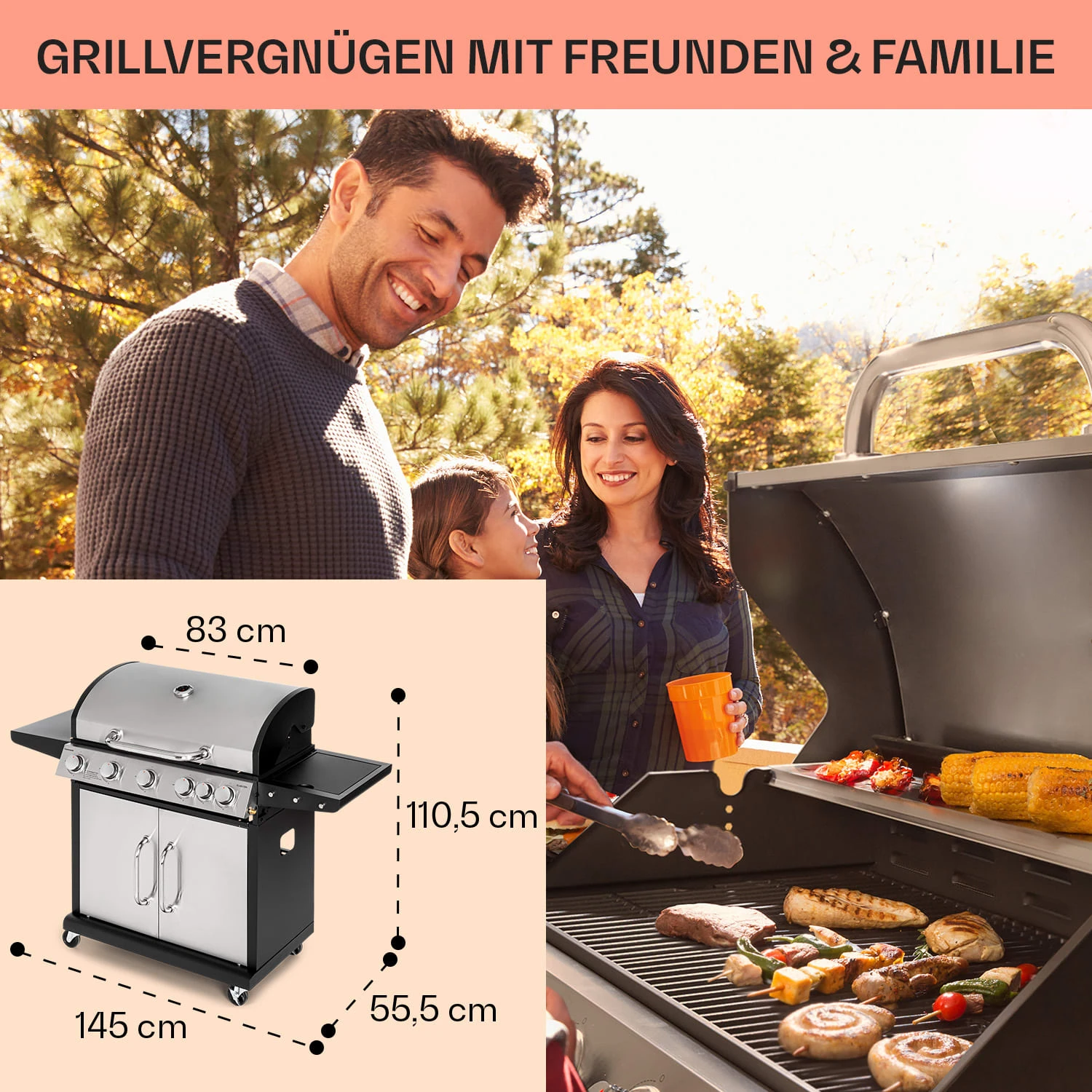 Tomahawk Gasgrill 5x3,6 KW + 2,7 KW Brenner 80x43,5 Cm Grill Edelstahl – Bild 6