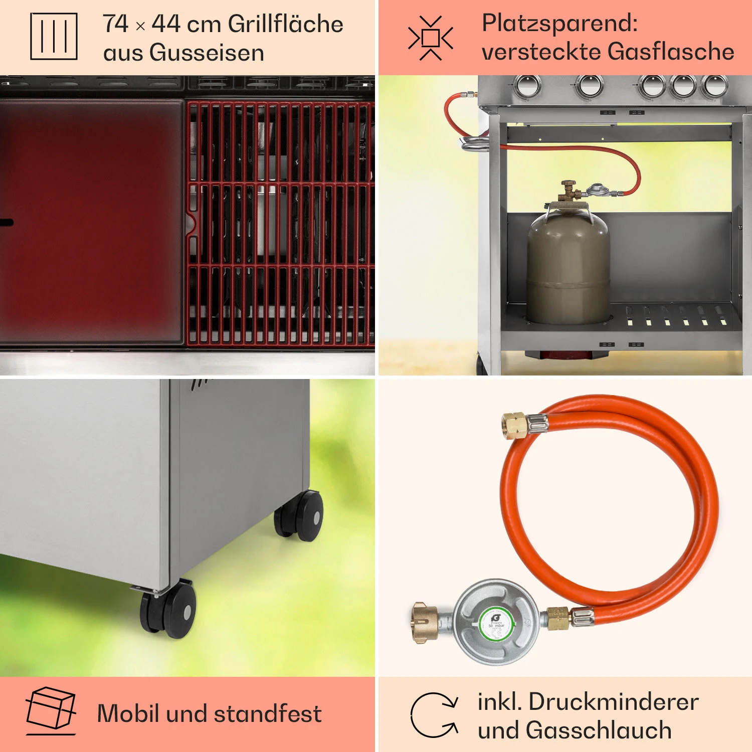Valkyrie Gasgrill 4x3,5 KW + 3,15 KW Brenner 74x44 Cm Grill Edelstahl – Bild 5