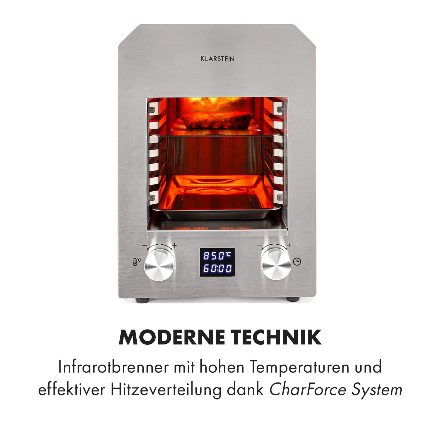 Hannibal Hochtemperaturgrill Indoor 2.200W 850°C Edelstahl Silber – Bild 3