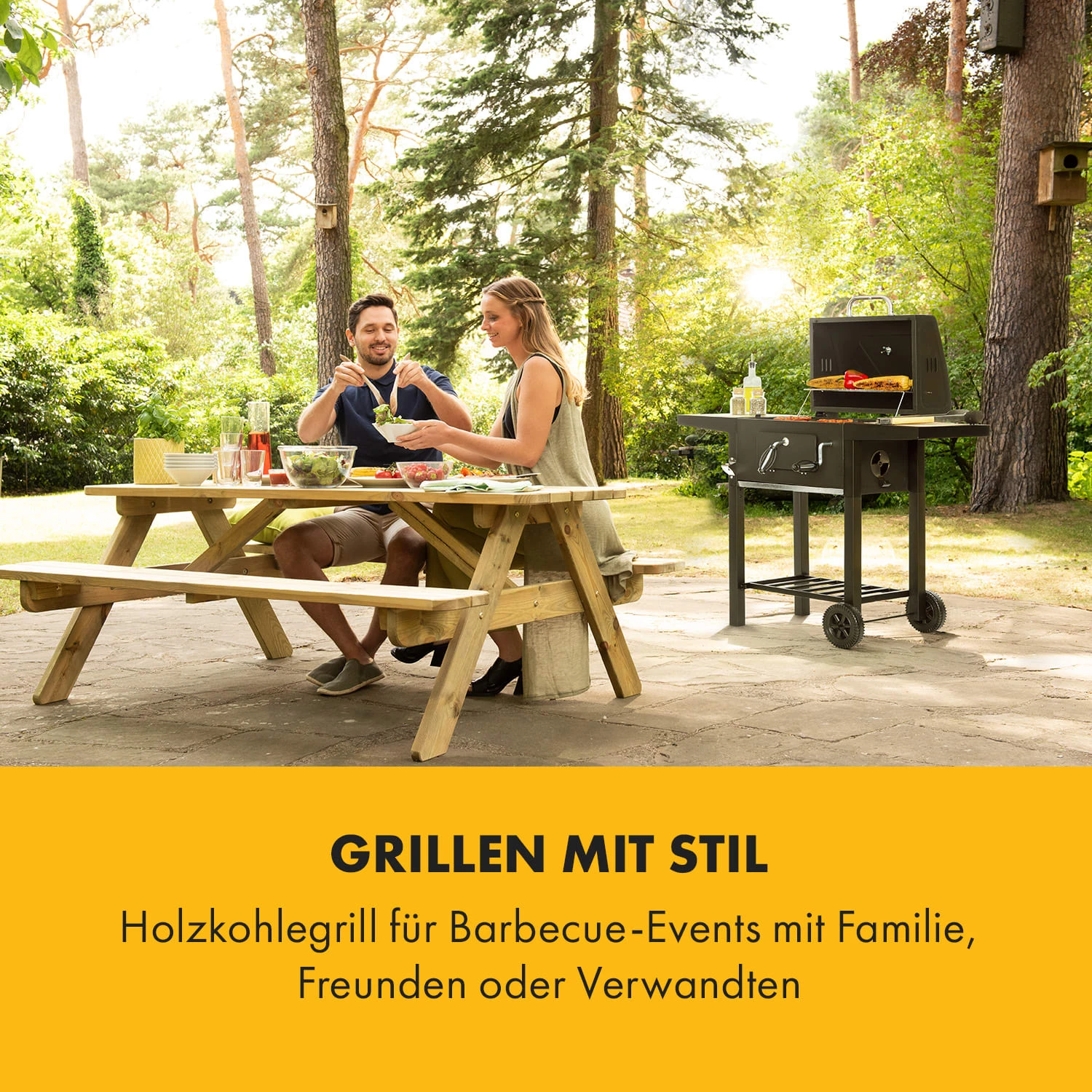 Meat Machine Holzkohlegrill BBQ 45x32,5cm Thermometer Bodenrollen – Bild 2