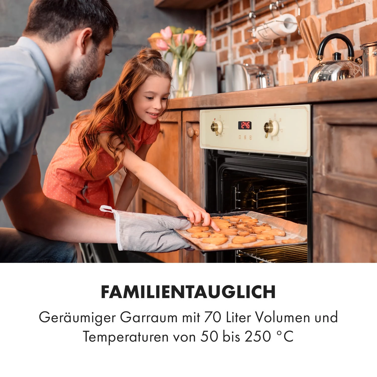 Elizabeth Einbaubackofen Retro 2200W 70L 50 - 250 °C Timer Display – Bild 3