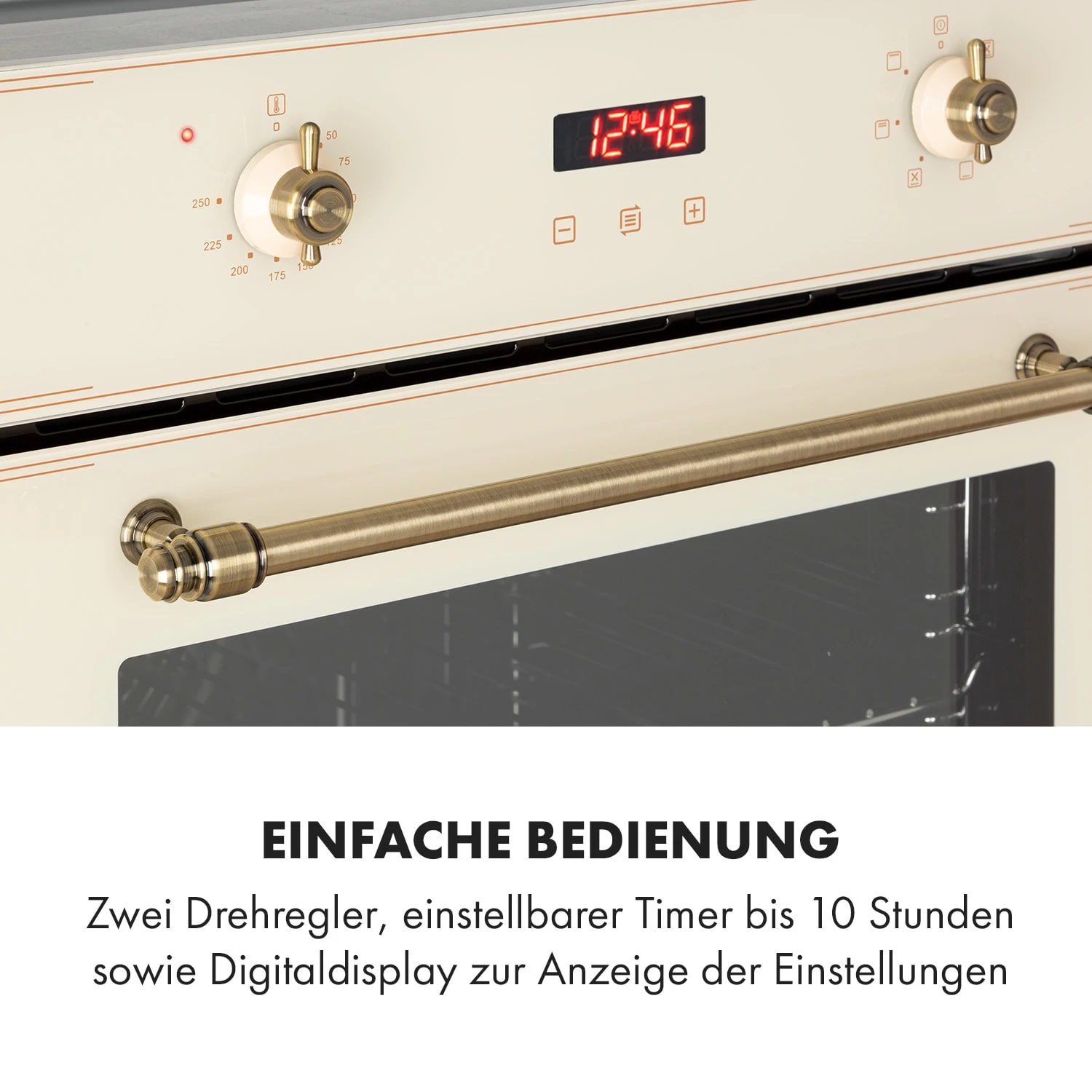 Elizabeth Einbaubackofen Retro 2200W 70L 50 - 250 °C Timer Display – Bild 5