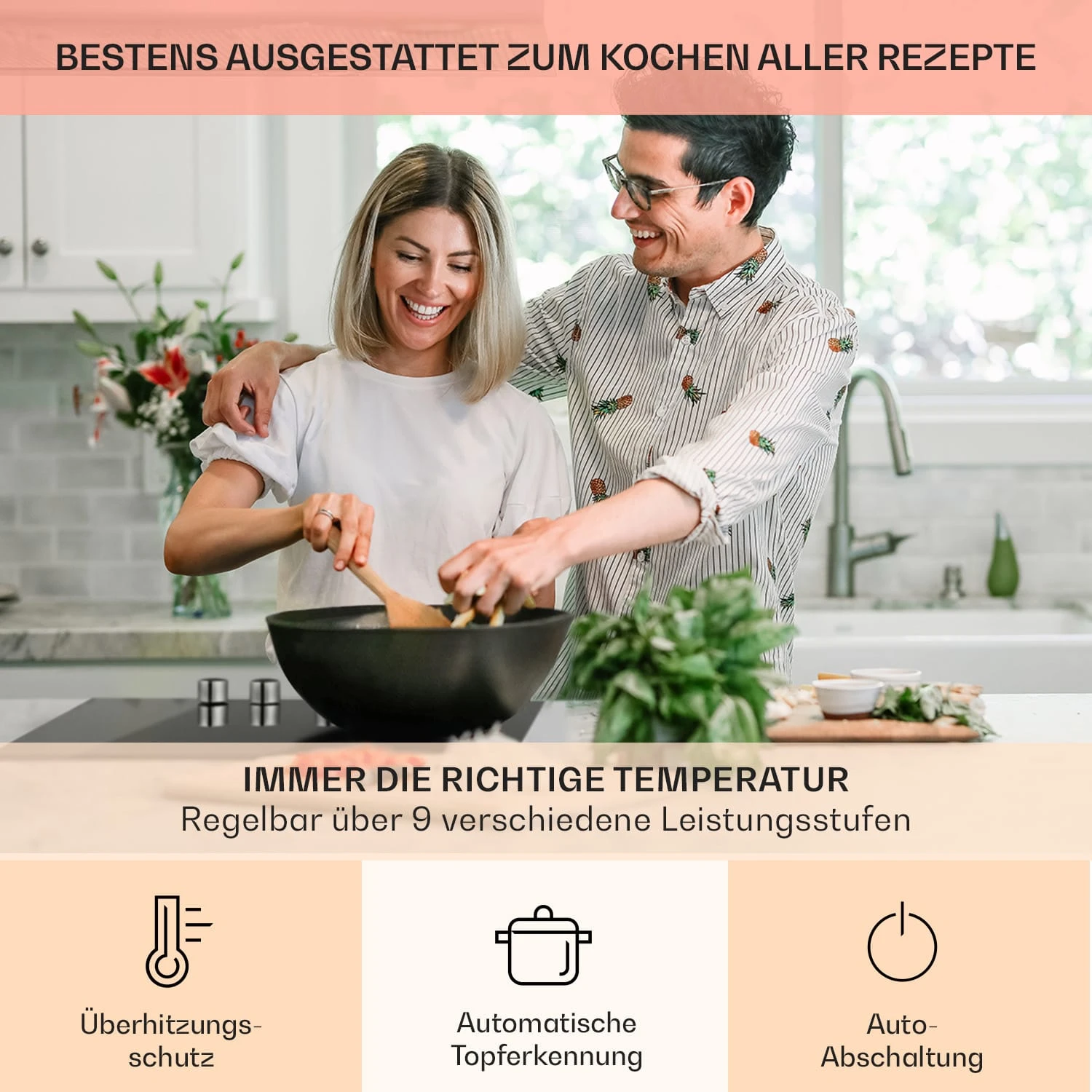 Kochheld 4-Zonen-Induktionskochfeld 6000W Dreh-Regler Glas Schwarz – Bild 5