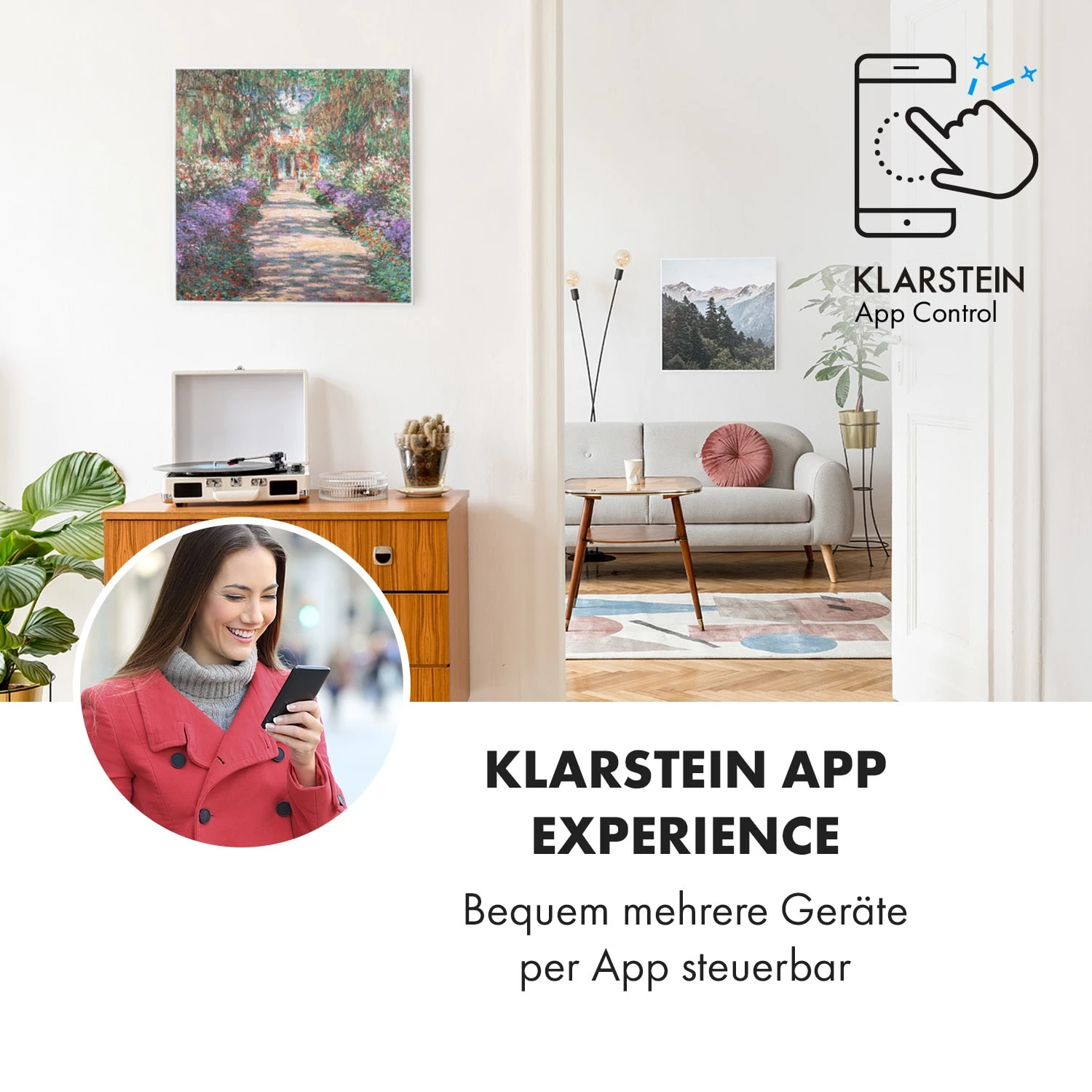 Wonderwall Air Art Smart Infrarotheizung 60x60cm 350W Wandinstallation App-Steuerung Gartenweg – Bild 2