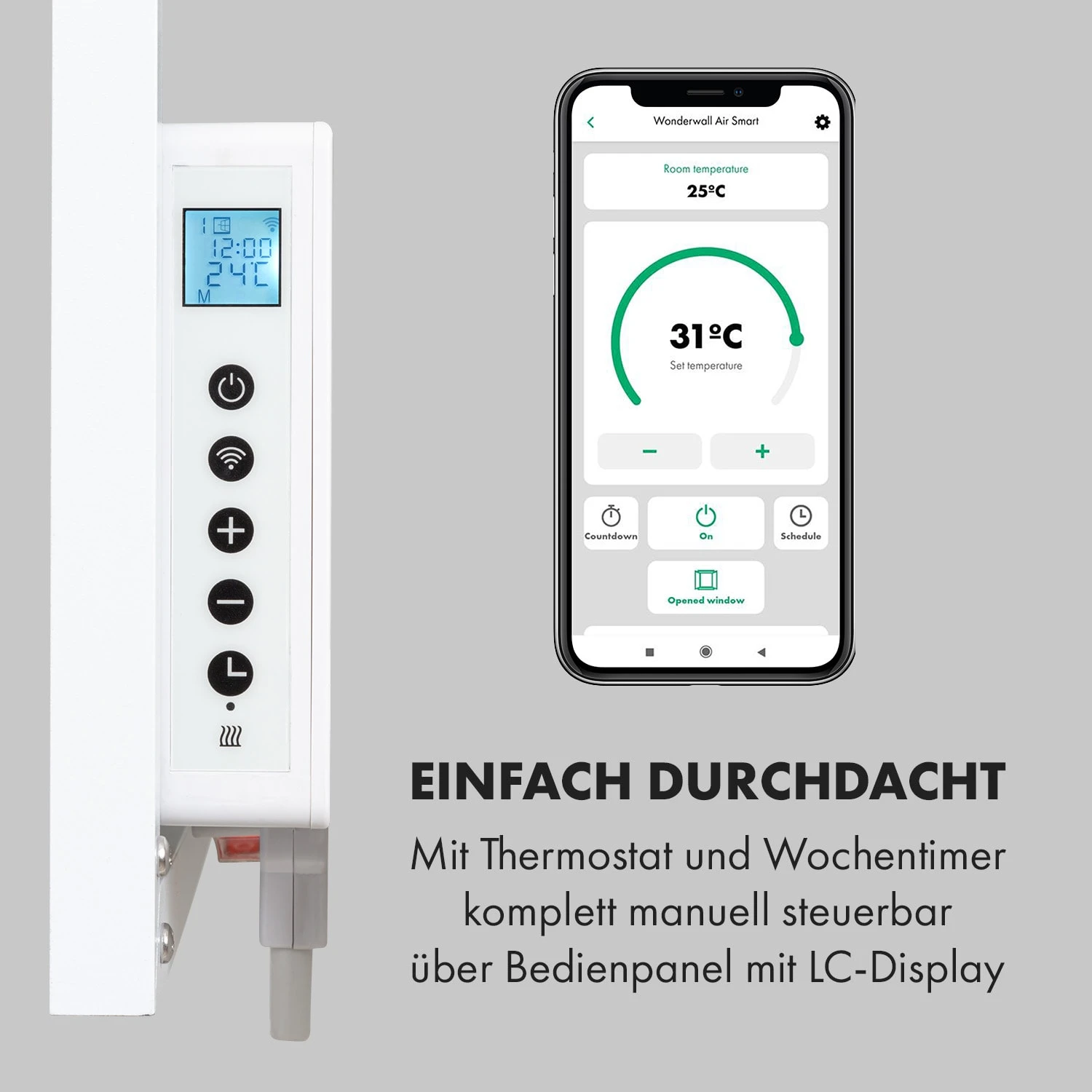 Wonderwall Air Art Smart Infrarotheizung 60x60cm 350W Wandinstallation App-Steuerung Gartenweg – Bild 7