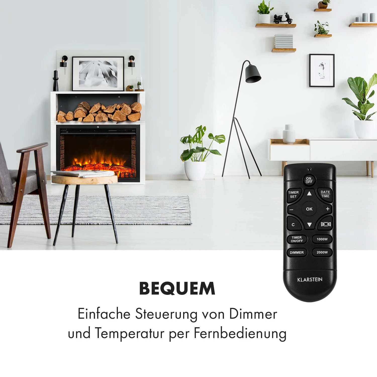 Mauna Loa Elektrokamin 2000 W LED-Flammen Fernbedienung Holzregal – Bild 4