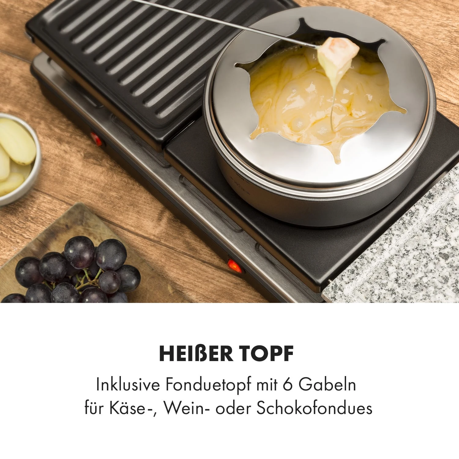 Fonduelette XL 3-in-1 Raclettegrill Fondue Naturstein 1650W 12 Pers – Bild 4