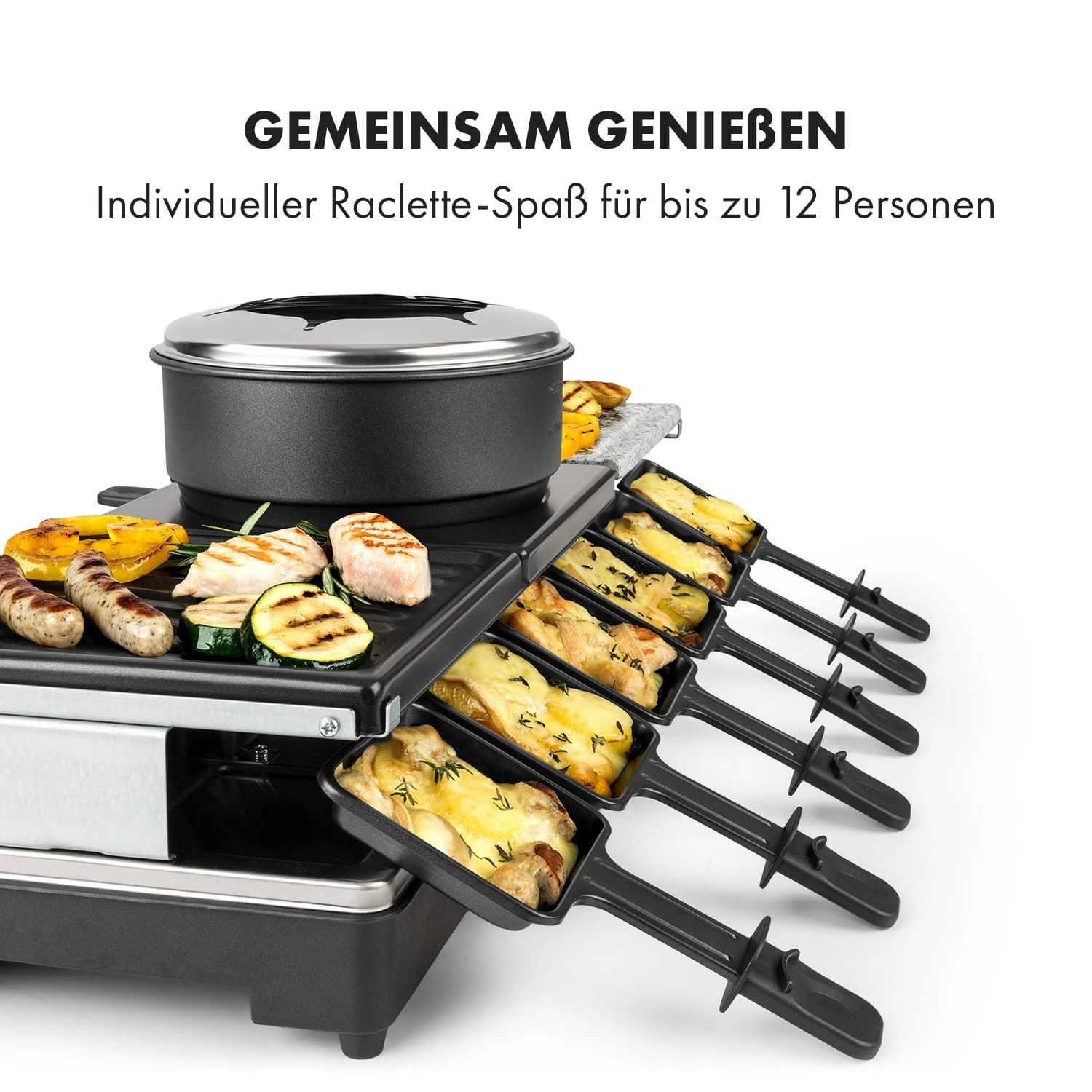 Fonduelette XL 3-in-1 Raclettegrill Fondue Naturstein 1650W 12 Pers – Bild 5