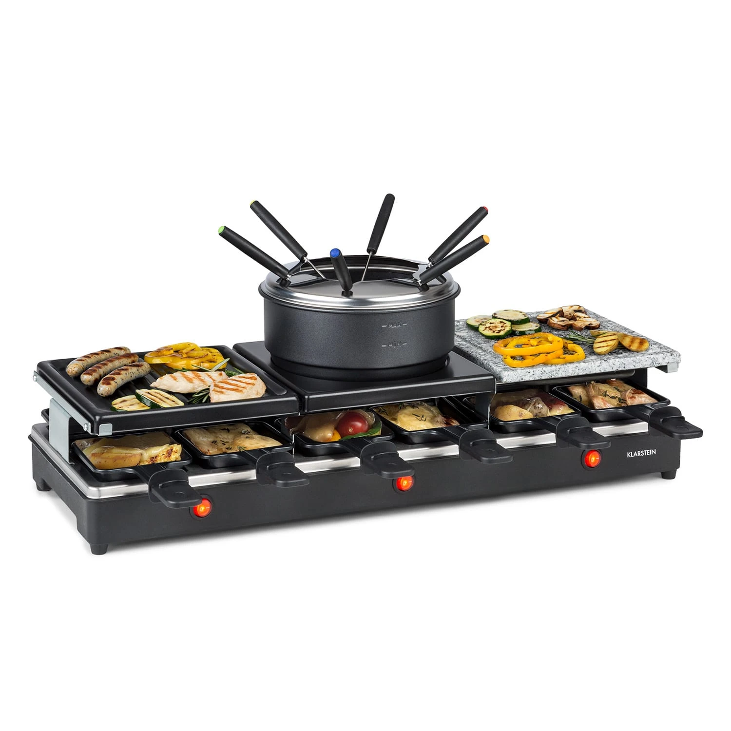 Fonduelette XL 3-in-1 Raclettegrill Fondue Naturstein 1650W 12 Pers