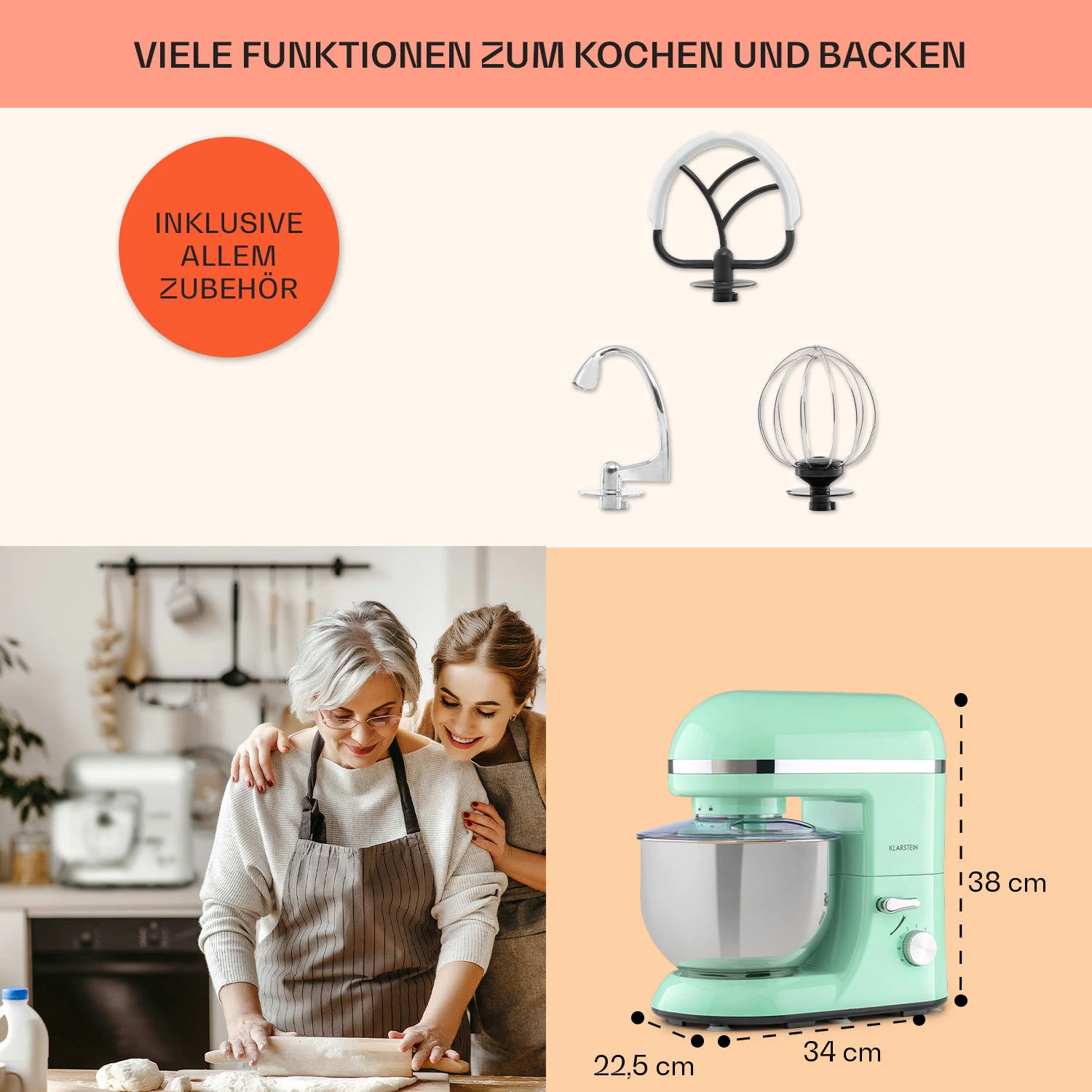 Bella Elegance Küchenmaschine 2000W 2,7PS 5,2 Ltr Edelstahl BPA-frei – Bild 5