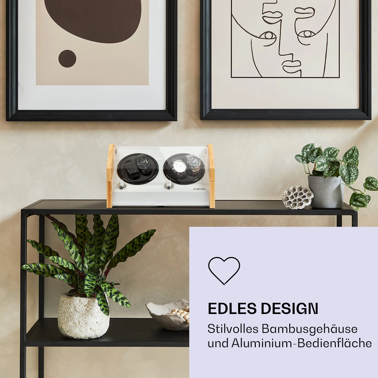 Garonne 4 Uhrenbeweger, 2 Drehteller, 4 Uhren, 3 Geschwindigkeiten, 4 Modi, Bambus – Bild 2