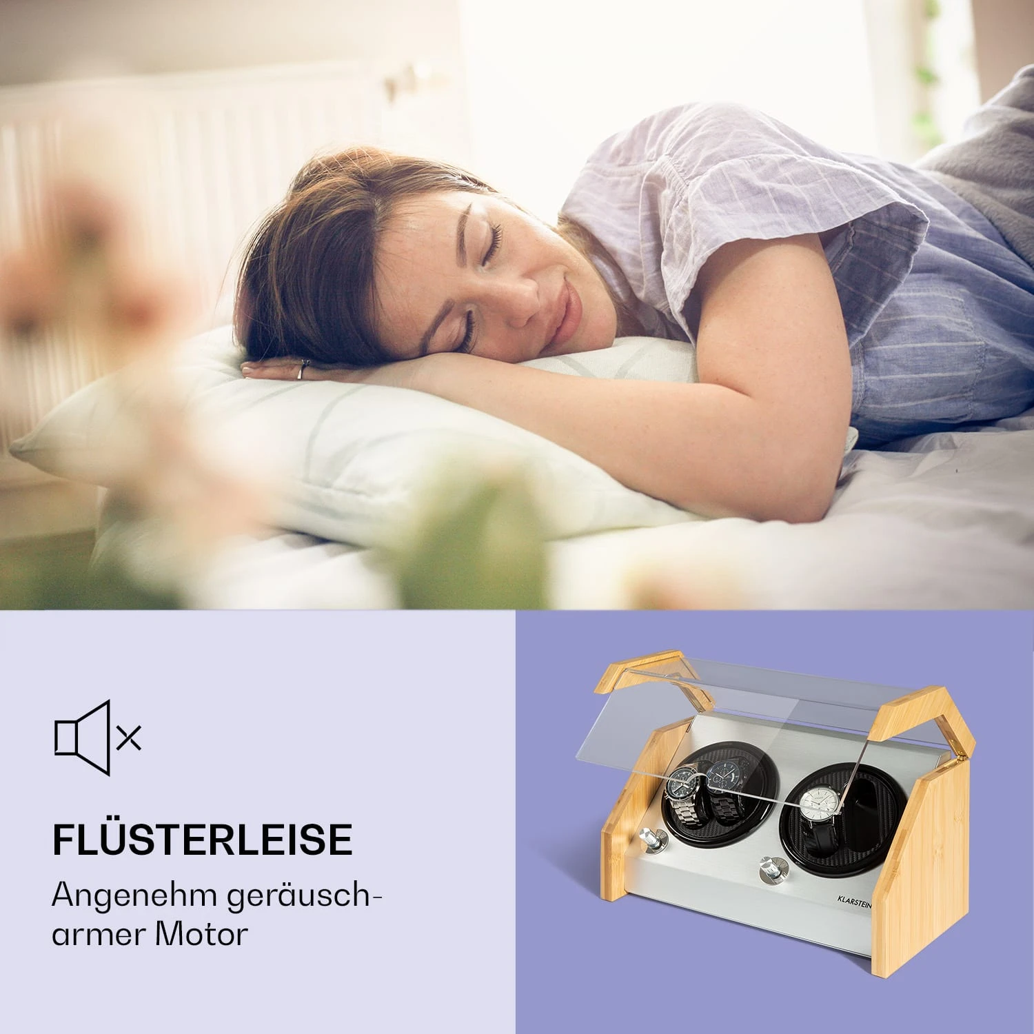 Garonne 4 Uhrenbeweger, 2 Drehteller, 4 Uhren, 3 Geschwindigkeiten, 4 Modi, Bambus – Bild 4