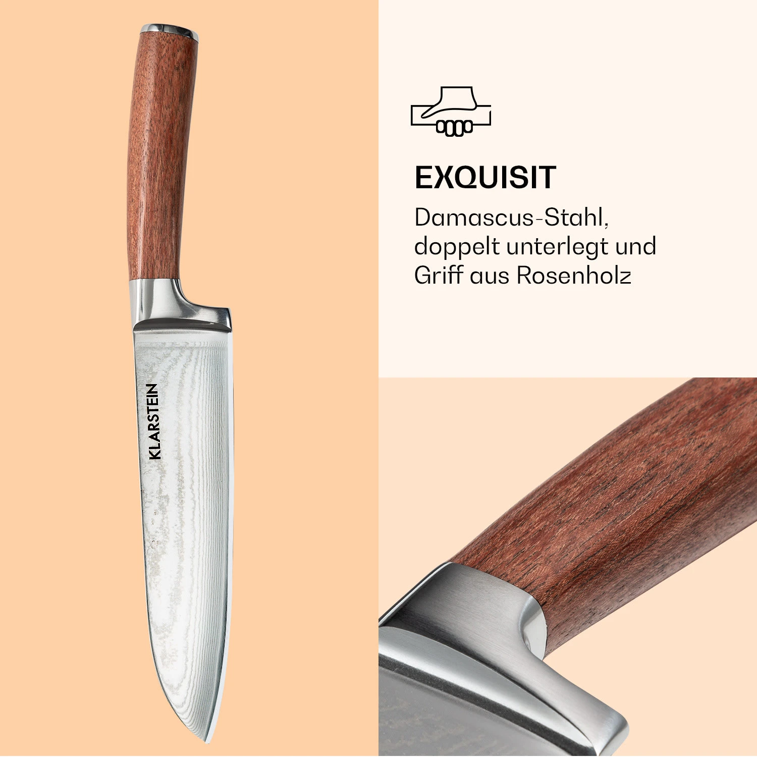 Kishiko Messerset Damaszener-Stahl 3-teilig Extra Scharf Rosenholz – Bild 5