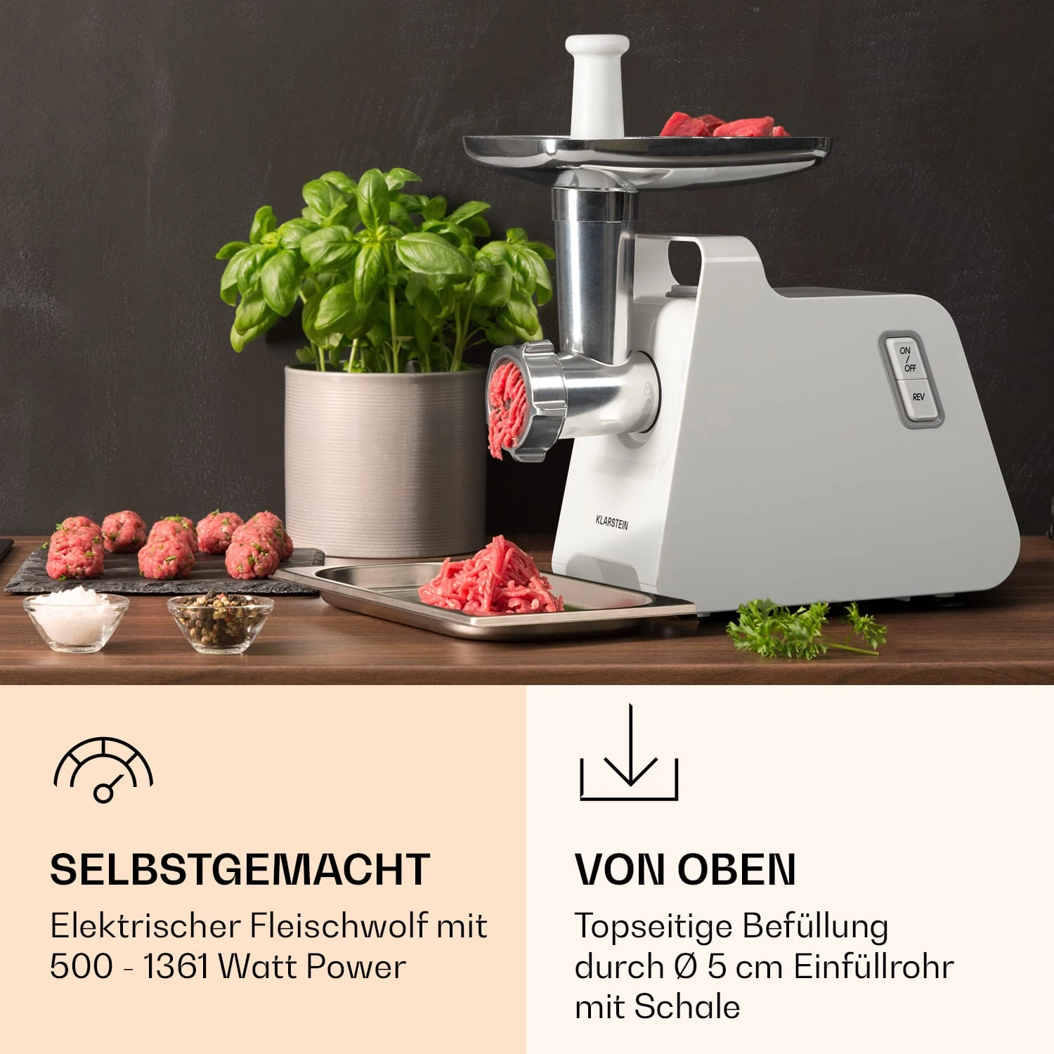 Mighty Mince Elektrischer Fleischwolf 500 - 1361 Watt 3 Lochscheiben – Bild 2