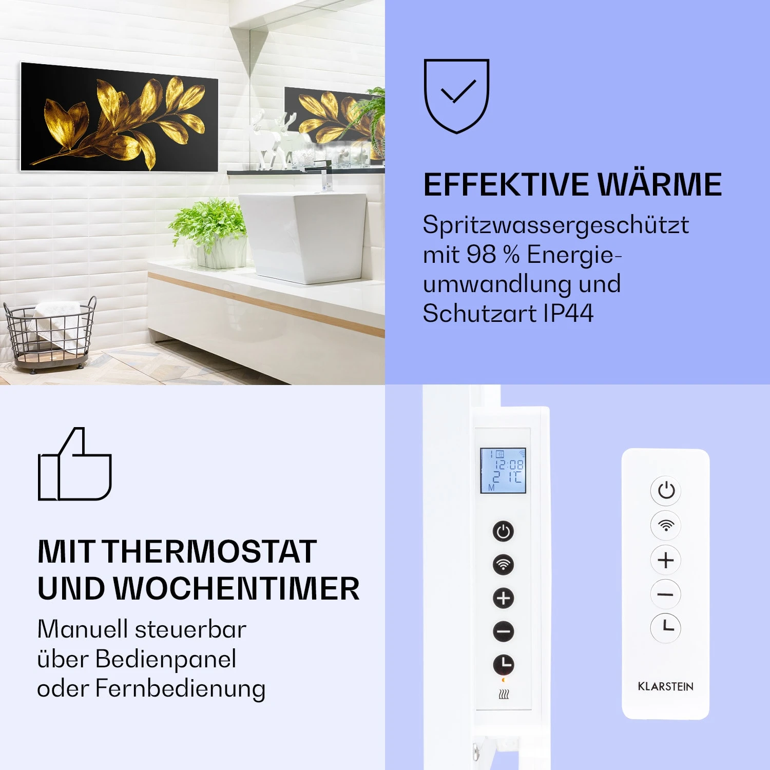 Wonderwall Air Art Smart Infrarotheizung Goldenes Blatt 120x60cm 700W – Bild 4