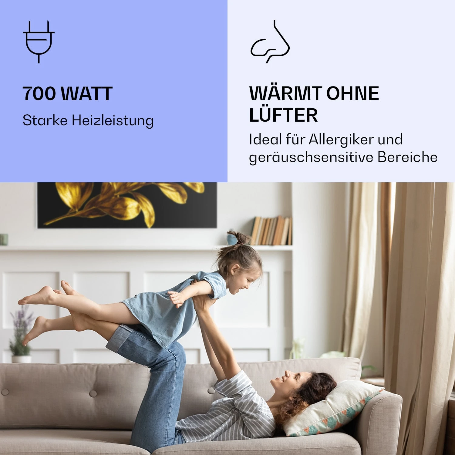 Wonderwall Air Art Smart Infrarotheizung Goldenes Blatt 120x60cm 700W – Bild 5