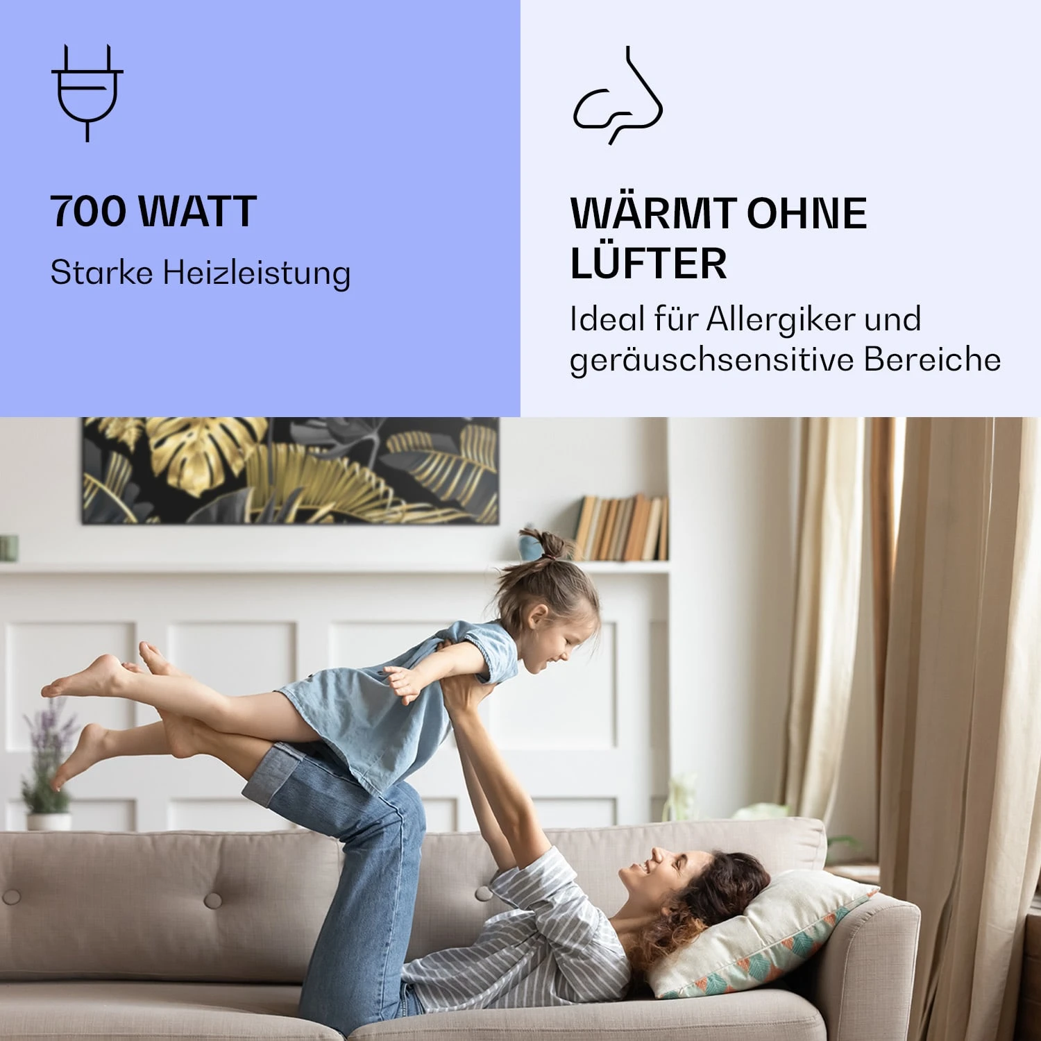 Wonderwall Air Art Smart Infrarotheizung Schwarzes Blatt 120x60cm 700W – Bild 5