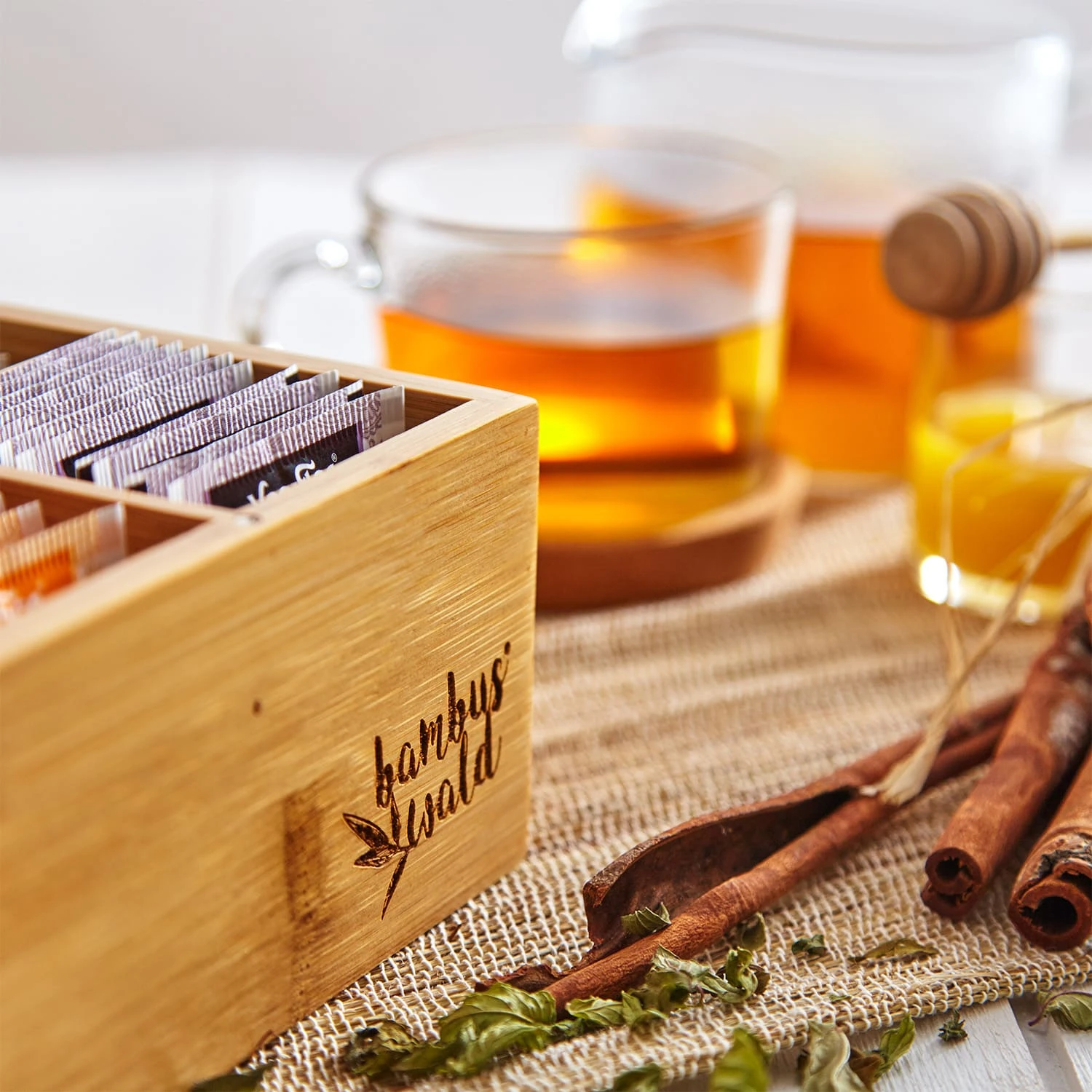 Teebox 6 Fächer 90 Teebeutel Kunststoff-Sichtfenster Bambus – Bild 2