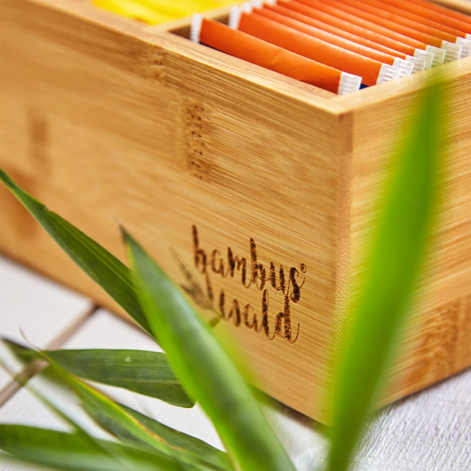 Teebox 6 Fächer 90 Teebeutel Kunststoff-Sichtfenster Bambus – Bild 6