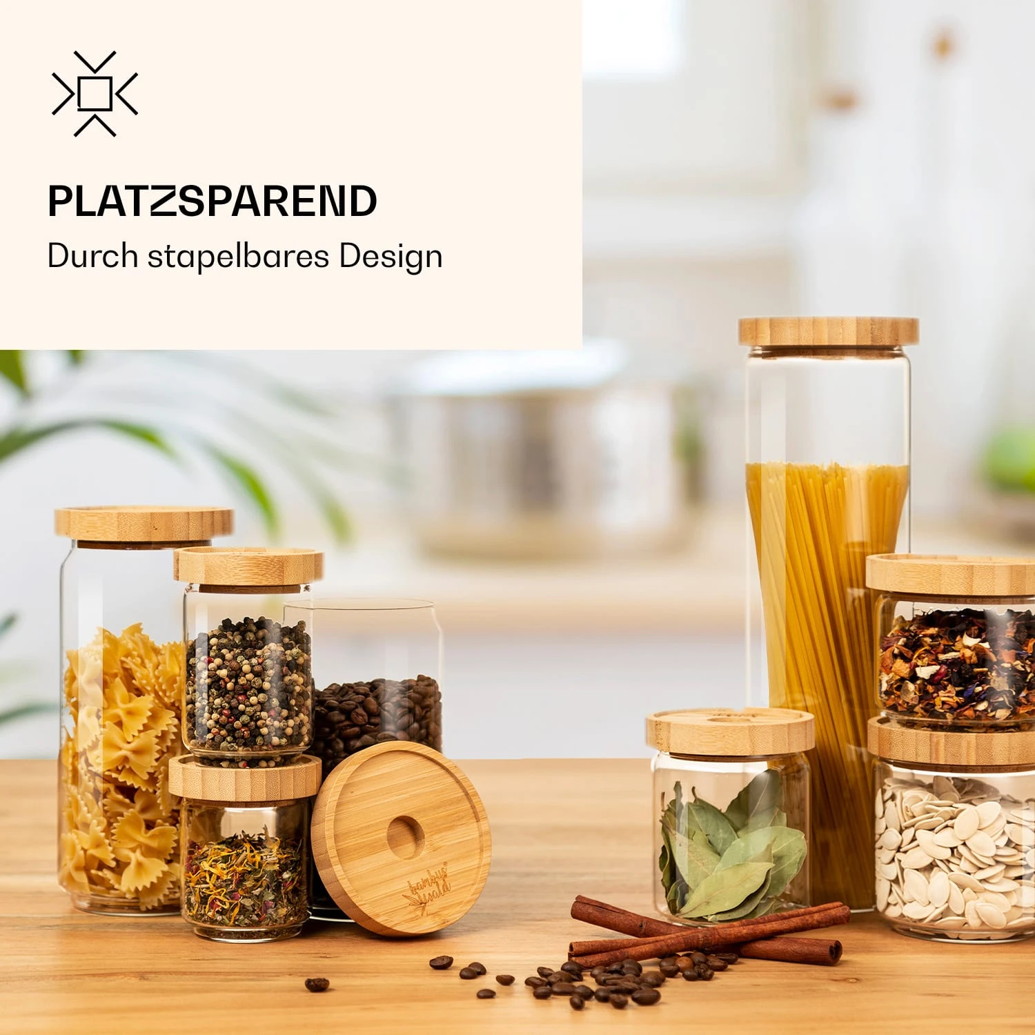 Stapelglas Mit Bambusdeckel 1700 Ml Stapelbar Luftdicht – Bild 3