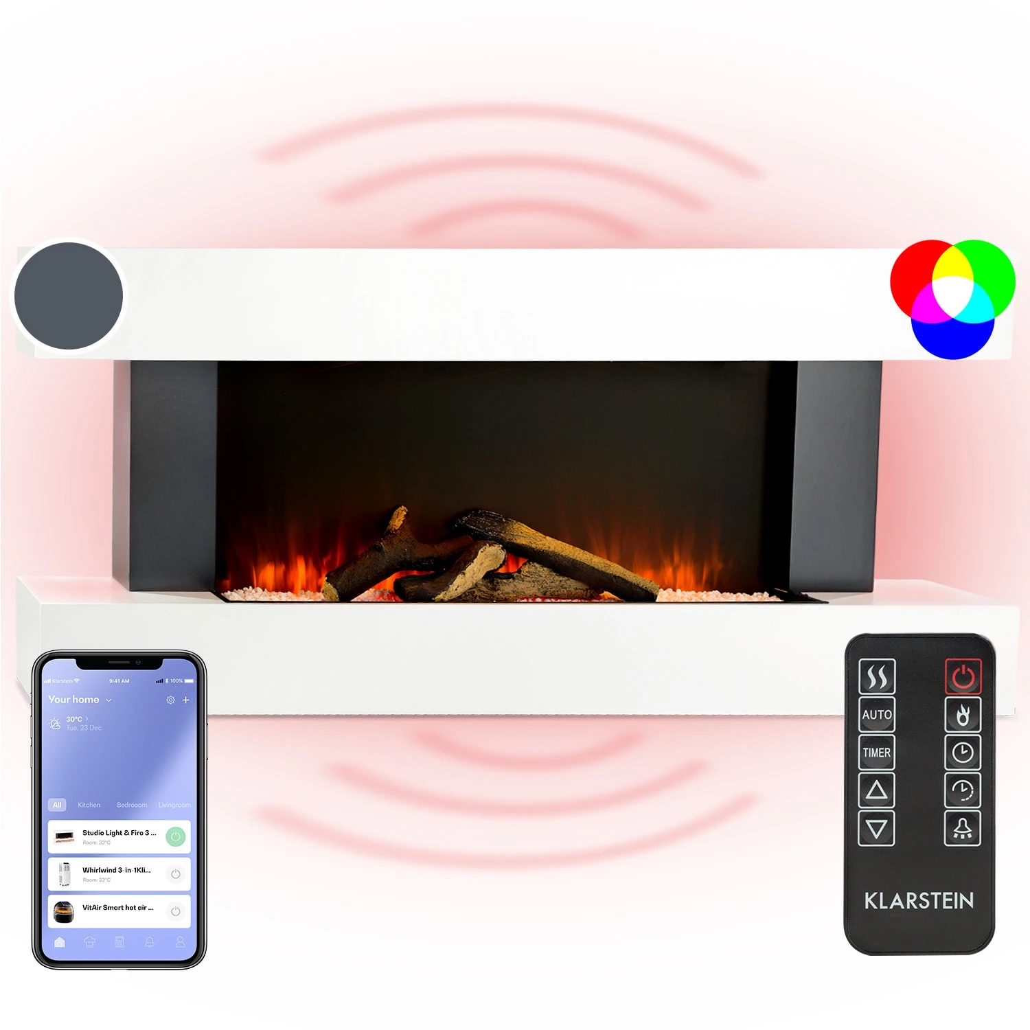 Studio Light & Fire 1 Smart Kamin 1000/2000W MDF WiFi-Steuerung