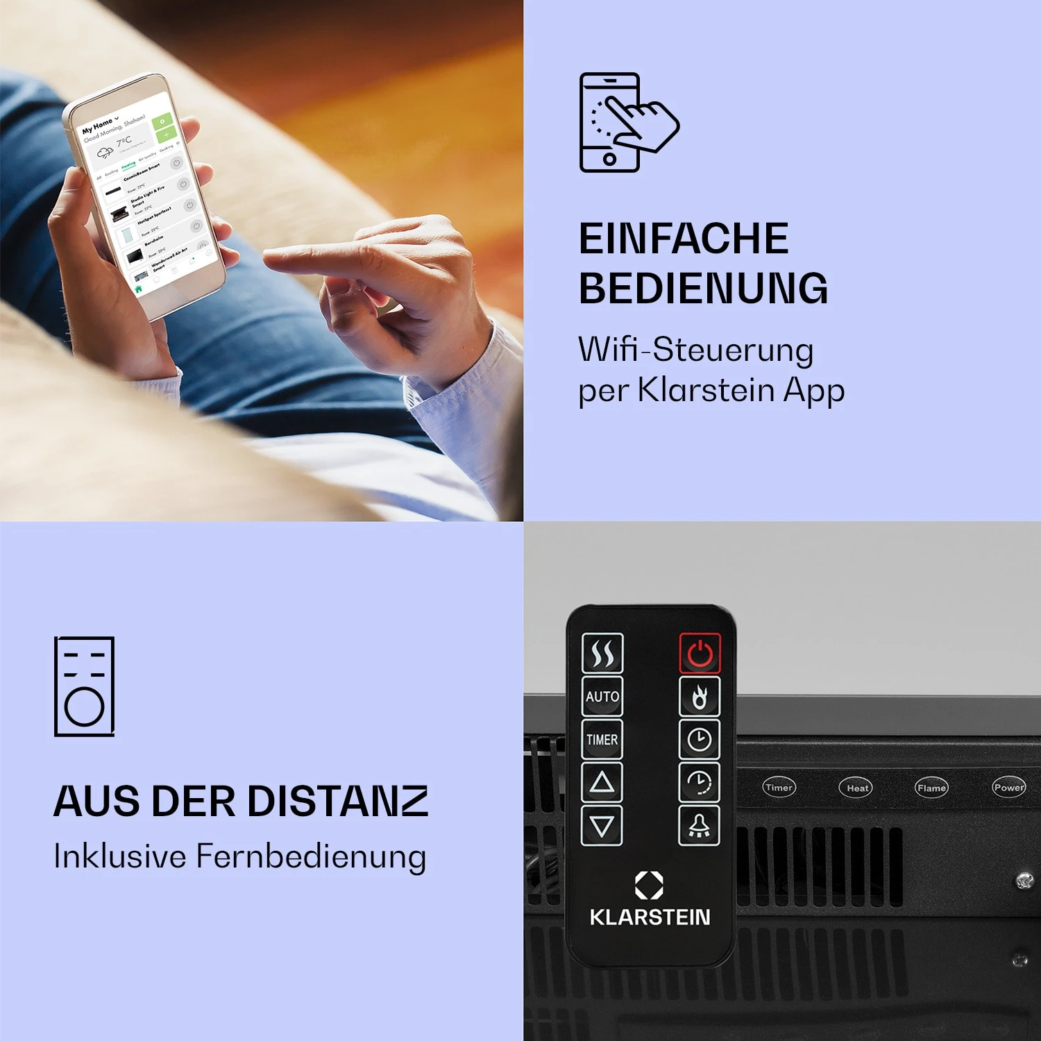 Studio Light & Fire 1 Smart Kamin 1000/2000W MDF WiFi-Steuerung – Bild 2