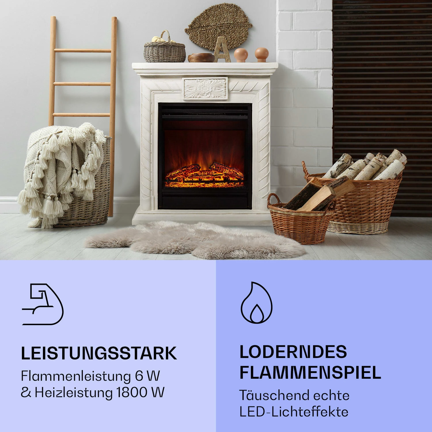 Frosty Peak Elektrischer Kamin 1800 W 10 Bis 30 °C Fernbedienung – Bild 4
