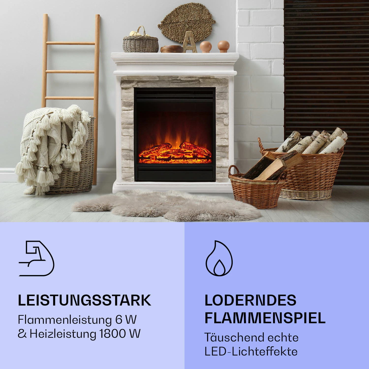Nevis Peak Elektrischer Kamin 1800 W Heizfunktion 10 Bis 30 °C Fernbedienung – Bild 4